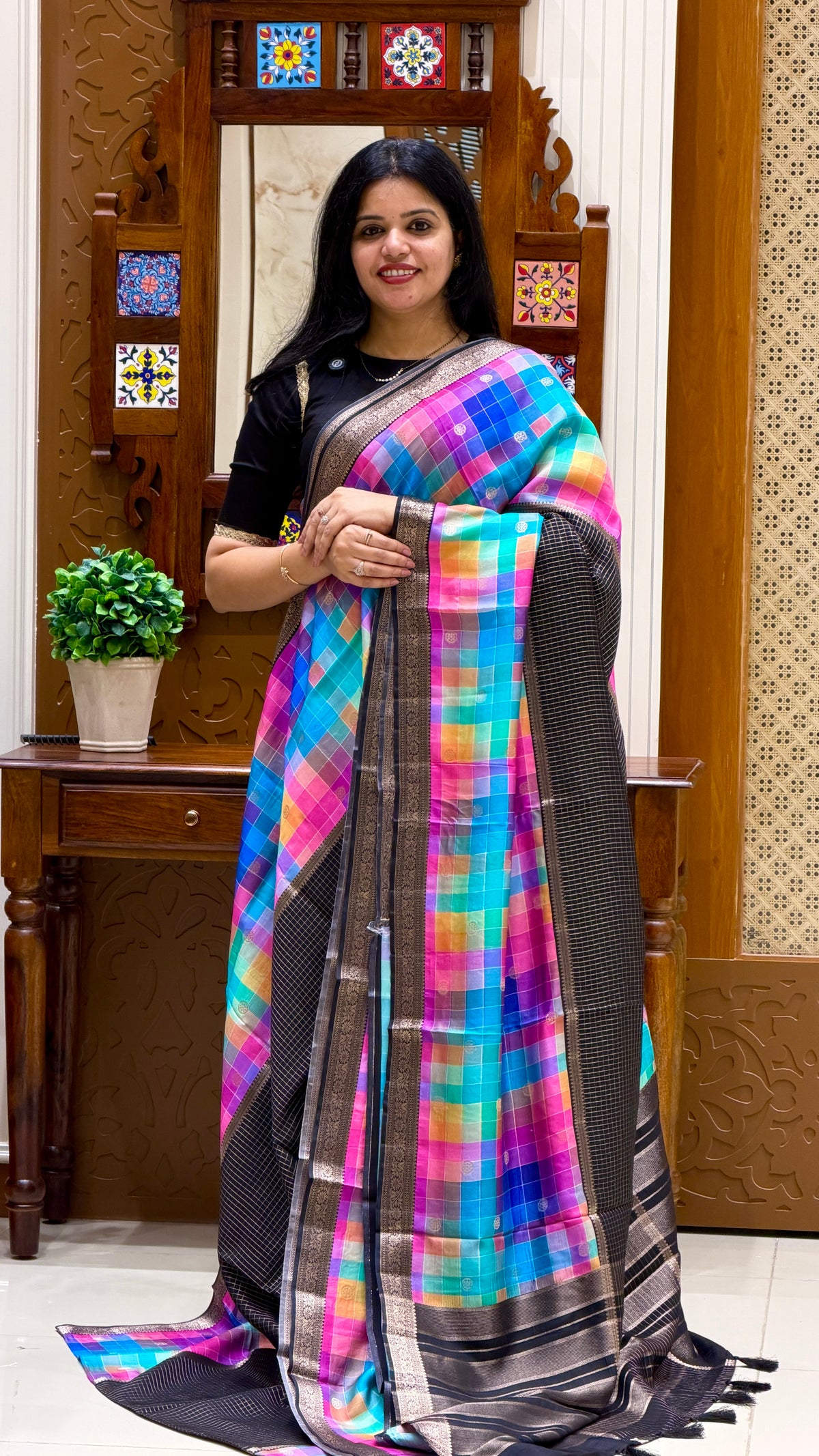 CHECKS SAREE SUV6079-MULTI-1