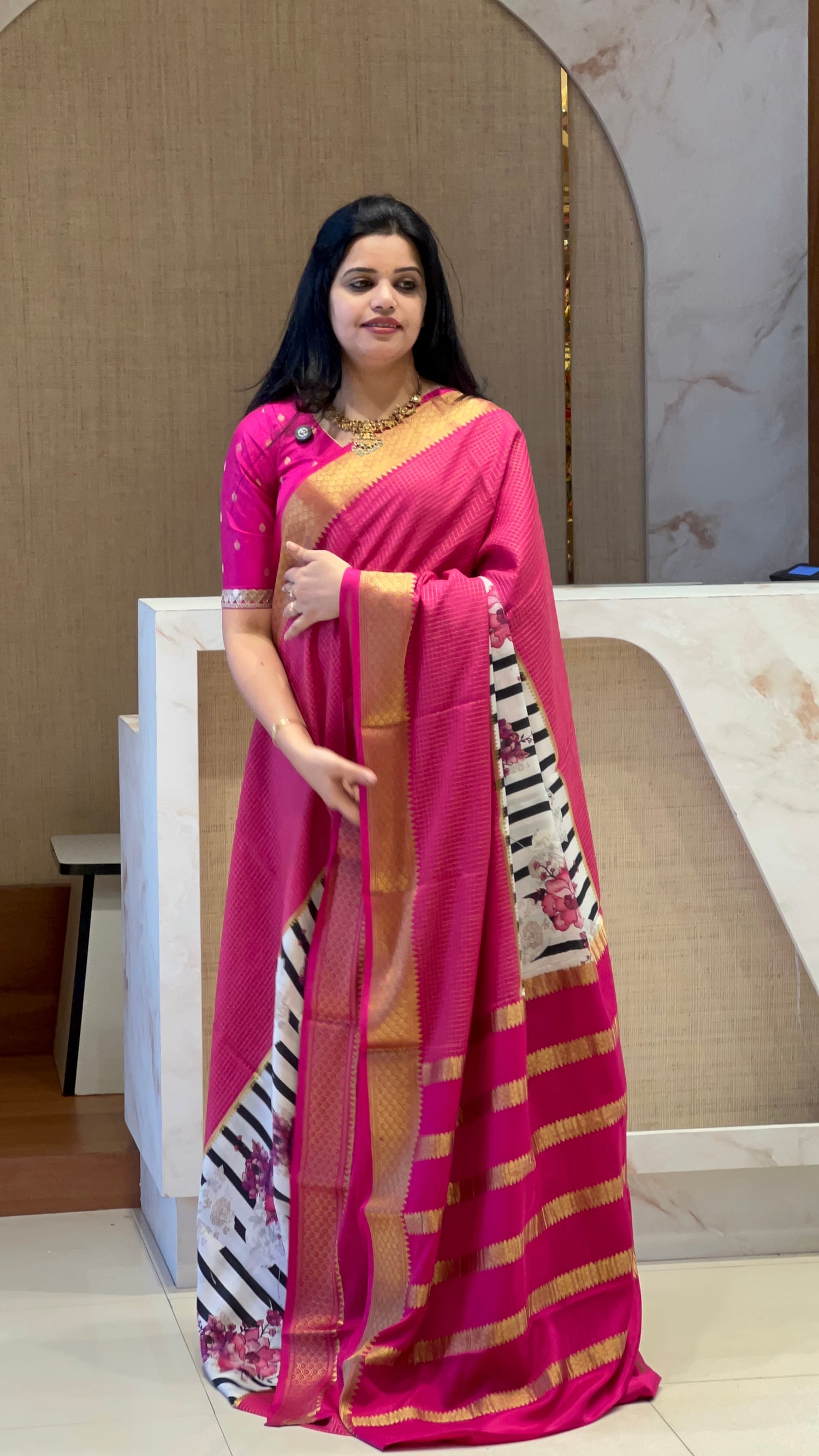 PSUV56 - RANI PINK PURE MYSORE SILK SAREE
