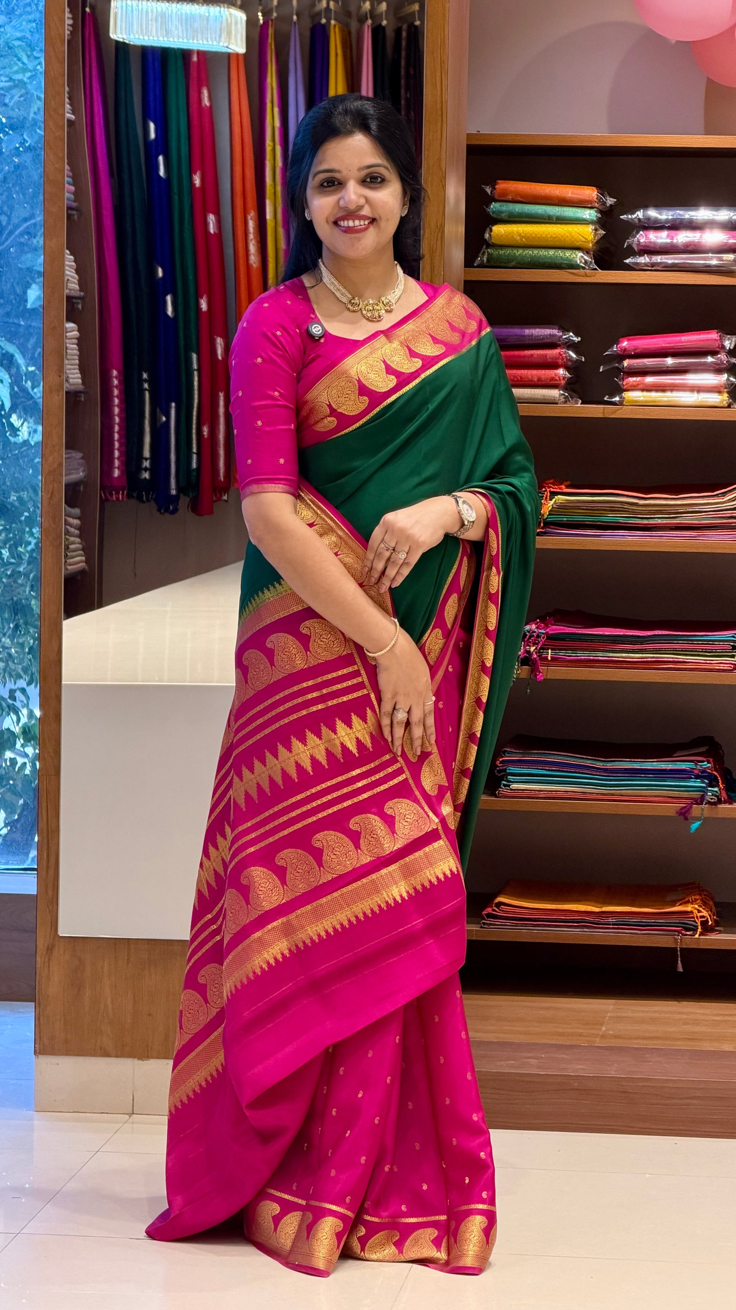 PURE MYSORE SILK SAREE PSH248-BOTTLEGREEN