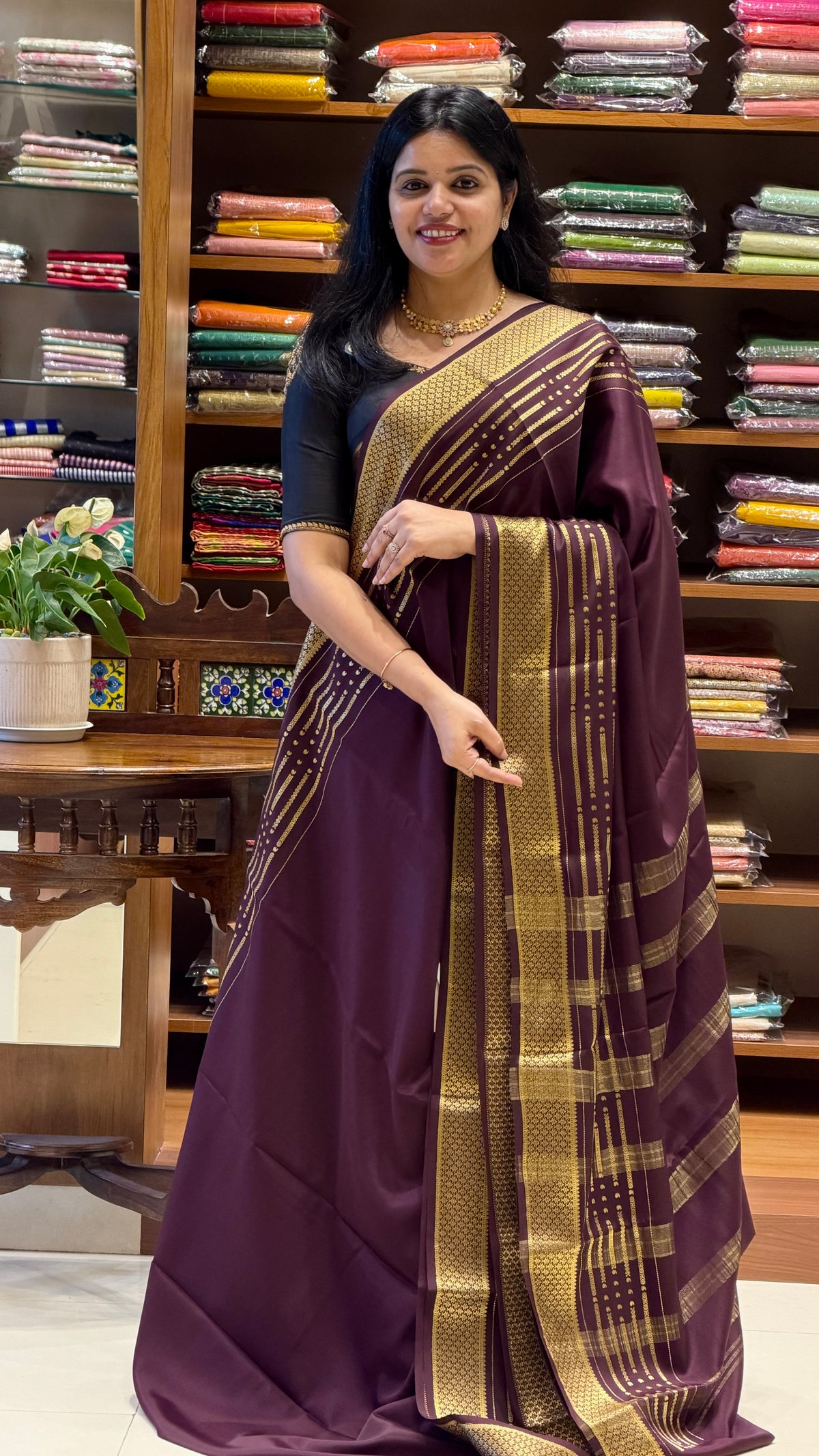 PURE MYSORE CREPE SAREE PSM559-COFFEEBROWN