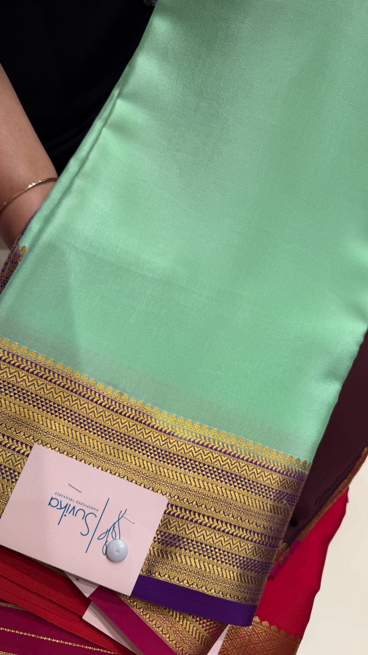 PURE MYSORE CREPE SAREE PSH85-PISTA WITH PURPLE