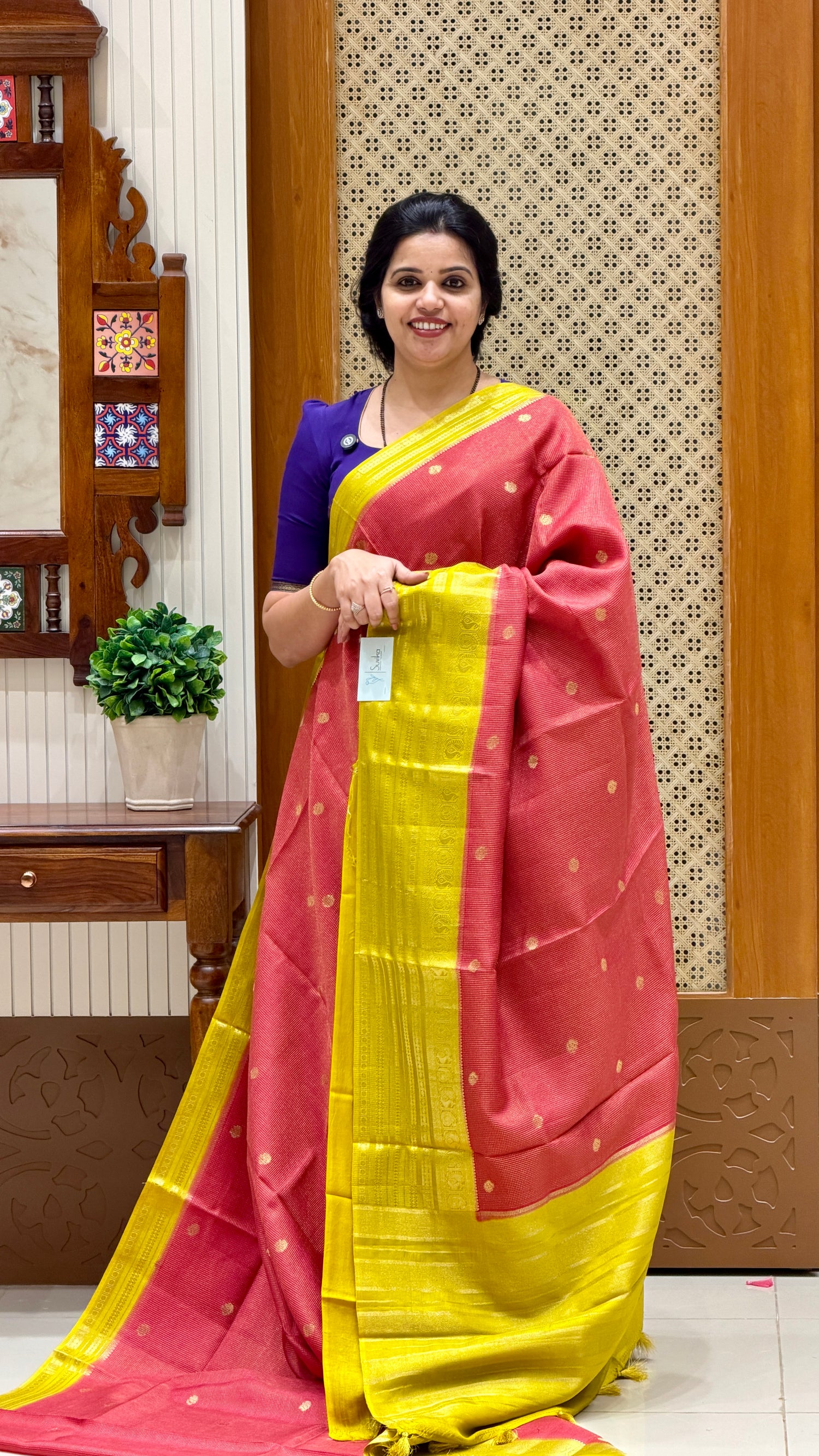 CREPE SILK SAREE SUV5456-PINK WITH MINTYELLOW