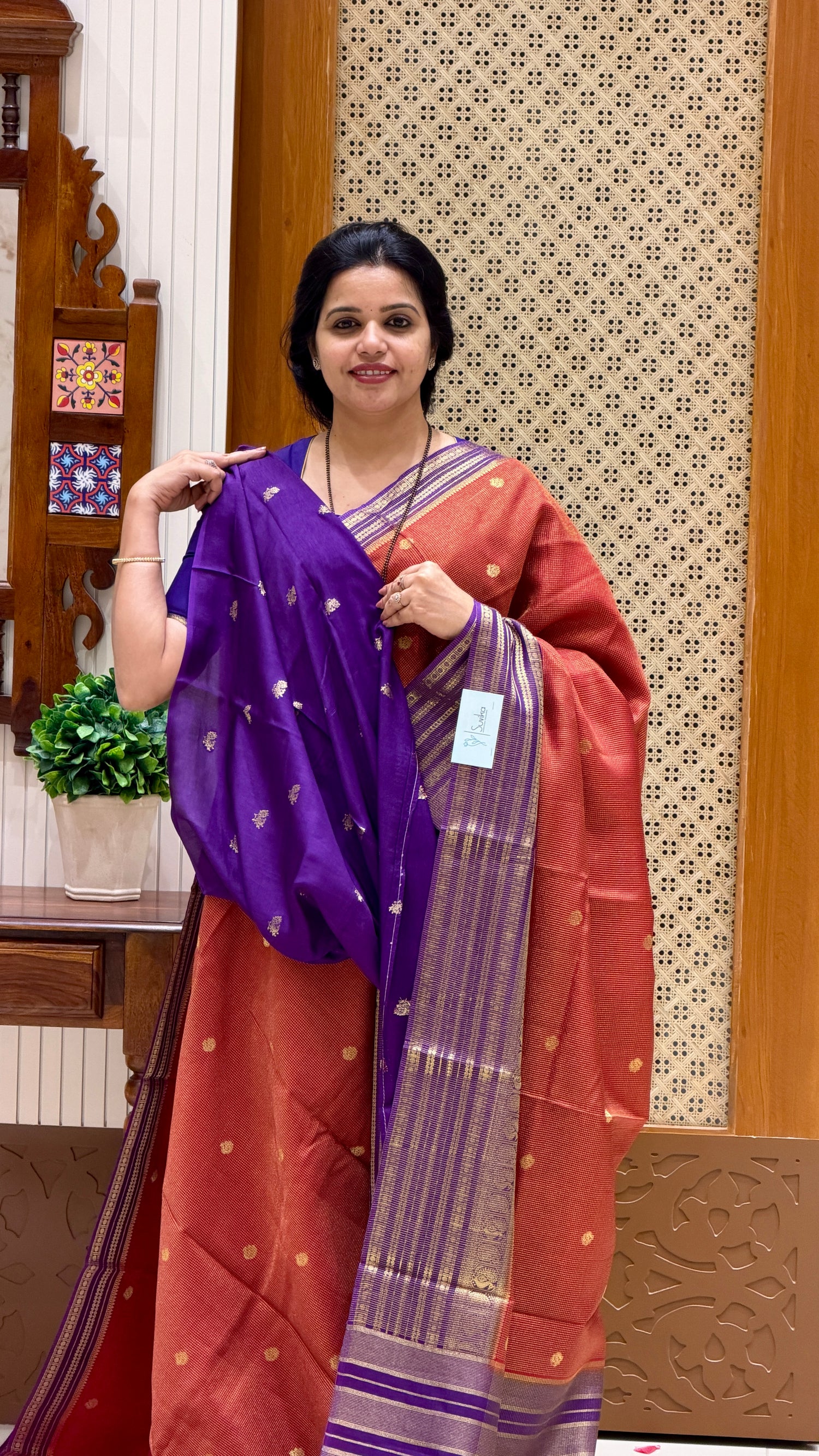 CREPE SILK SAREE SUV5456-RED WITH PURPLE