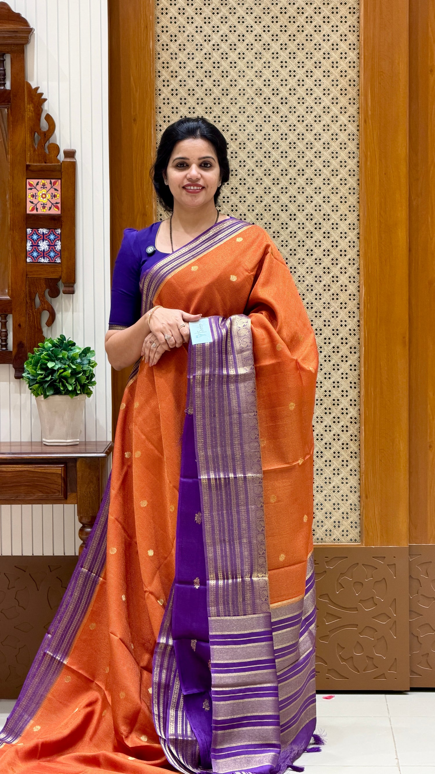CREPE SILK SAREE SUV5456-ORANGE WITH PURPLE