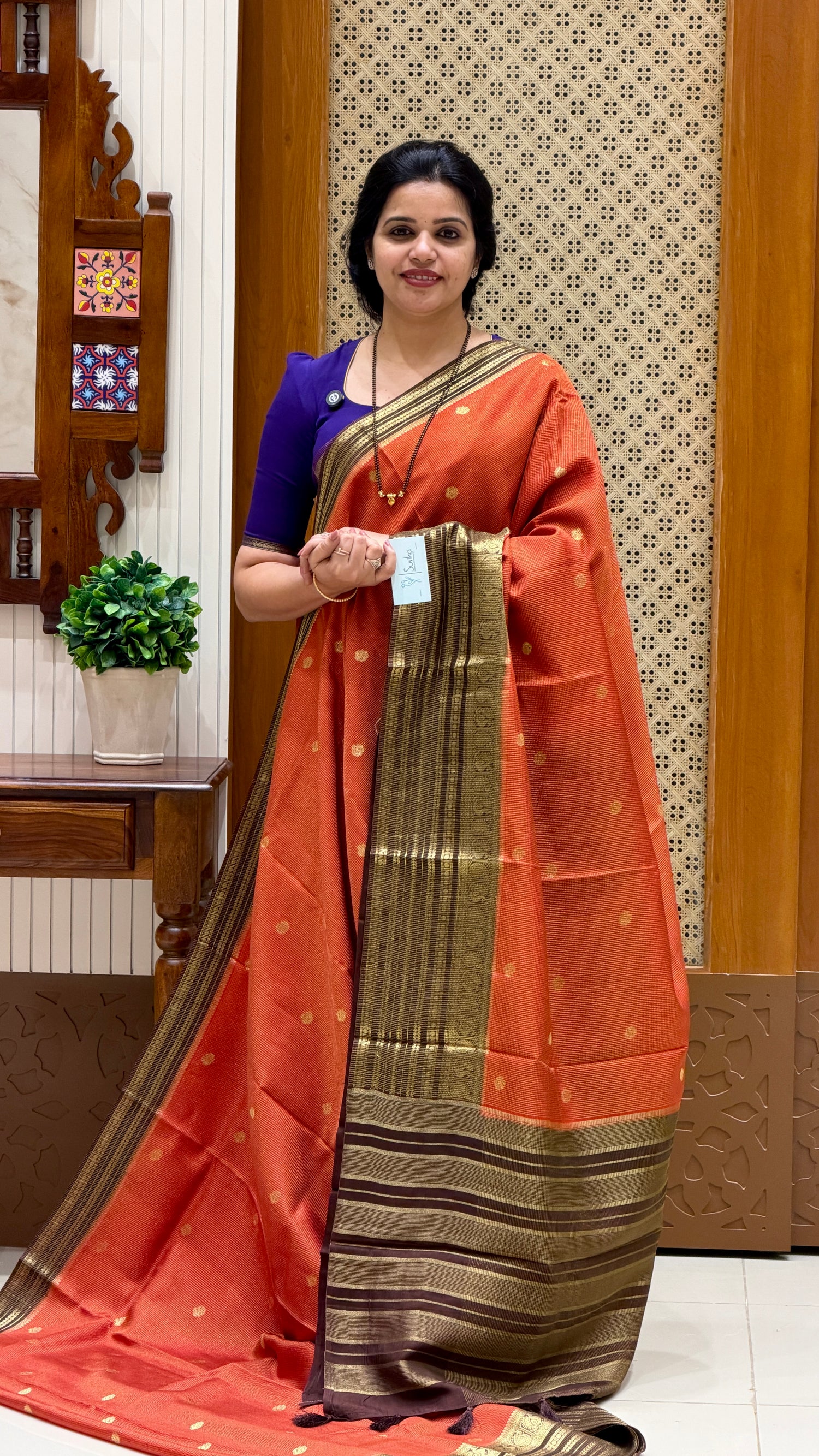 CREPE SILK SAREE SUV5456-RED WITH BROWN