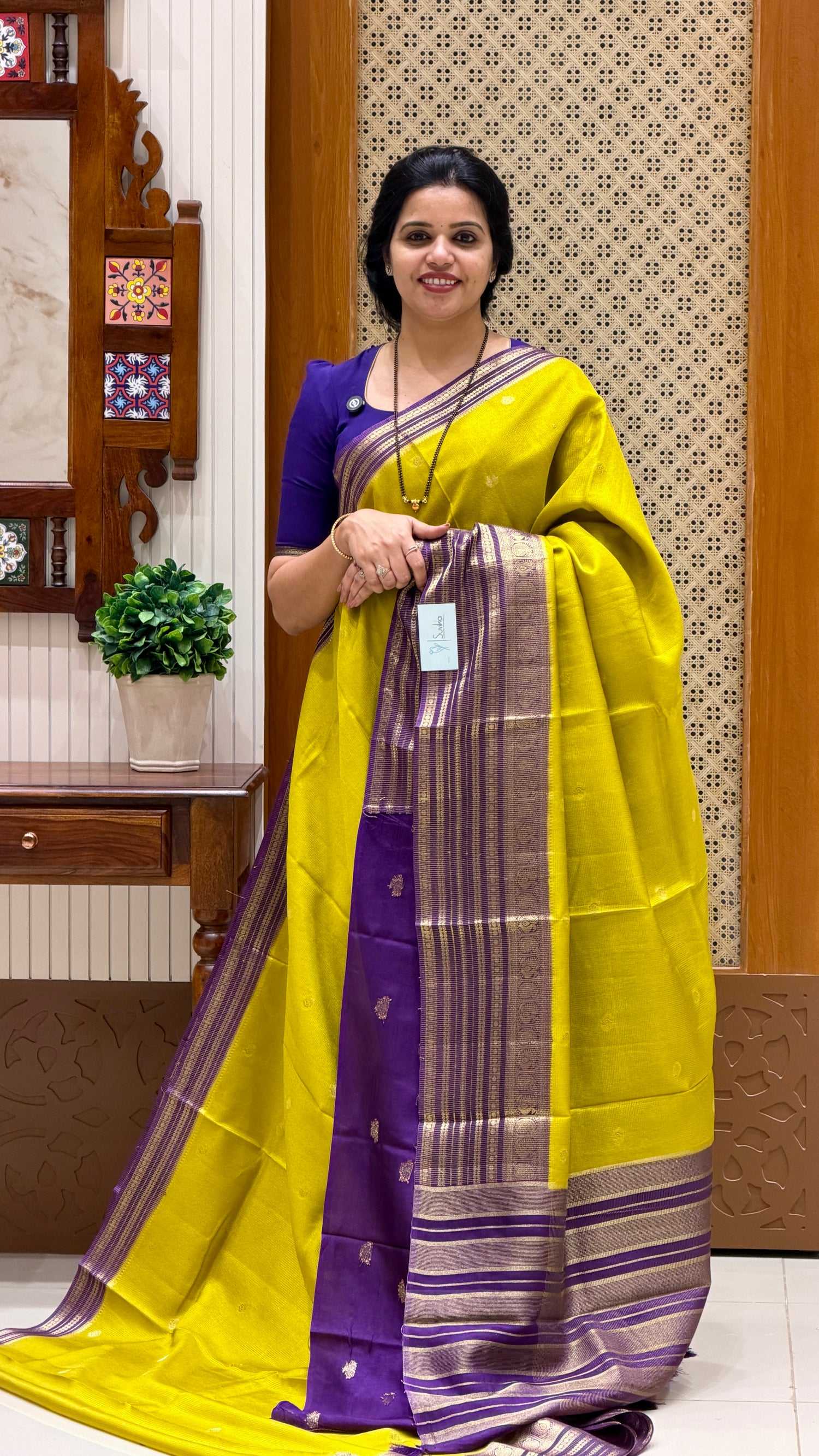 CREPE SILK SAREE SUV5456-YELLOW WITH PURPLE