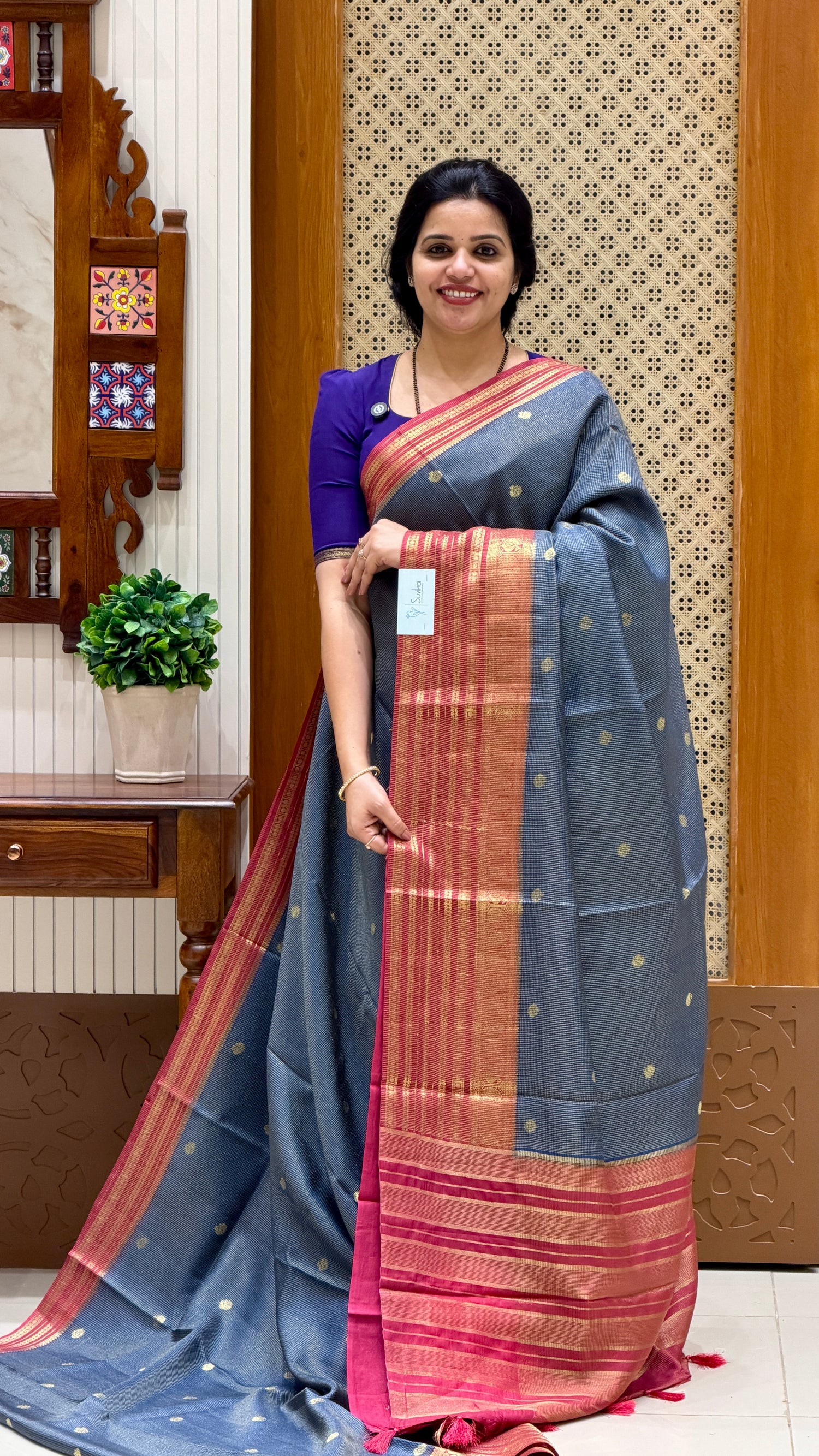 CREPE SILK SAREE SUV5456-SAPHIREBLUE WITH PINK