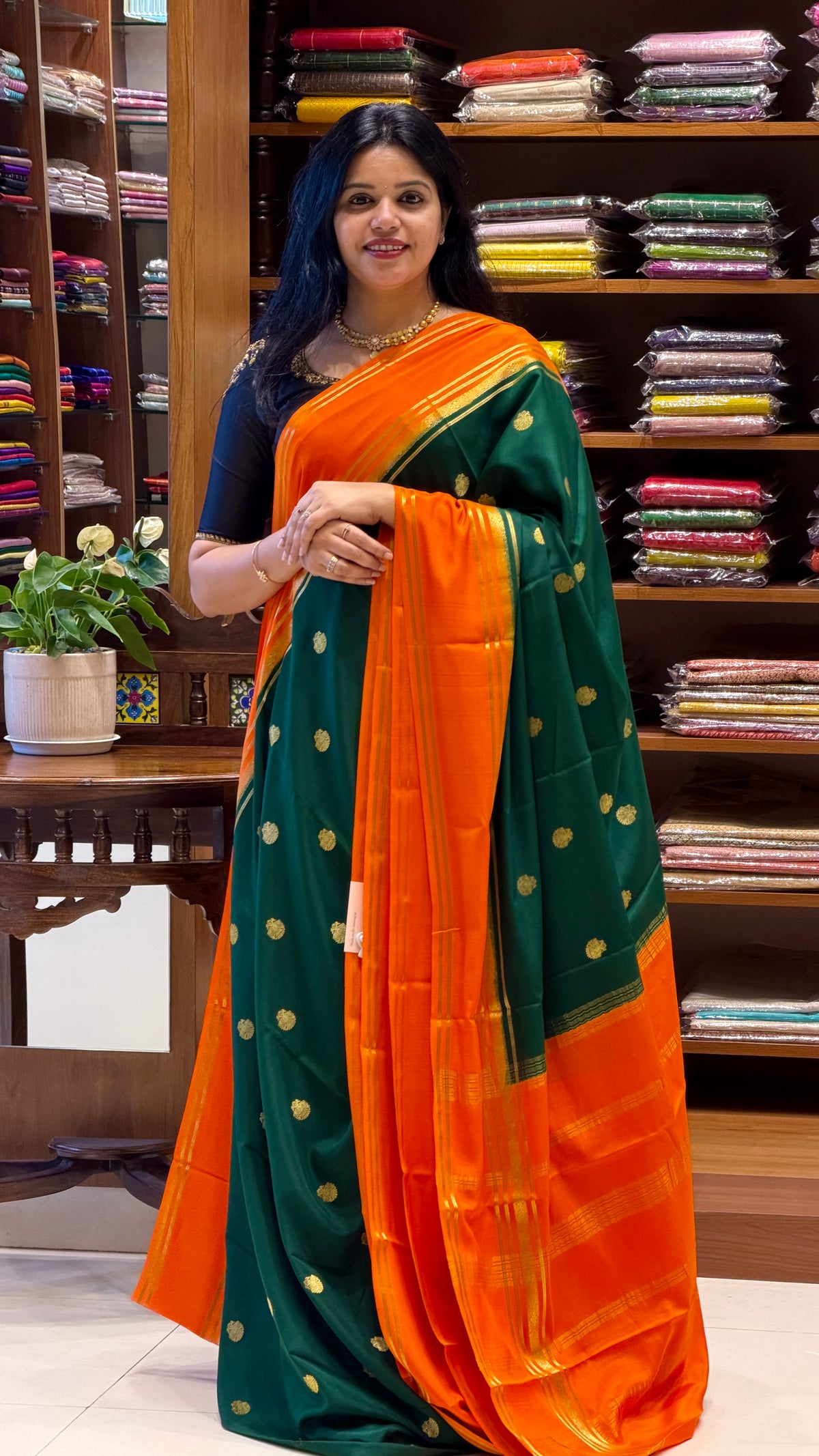 PURE MYSORE CREPE SAREE PSM517-BOTTLEGREEN