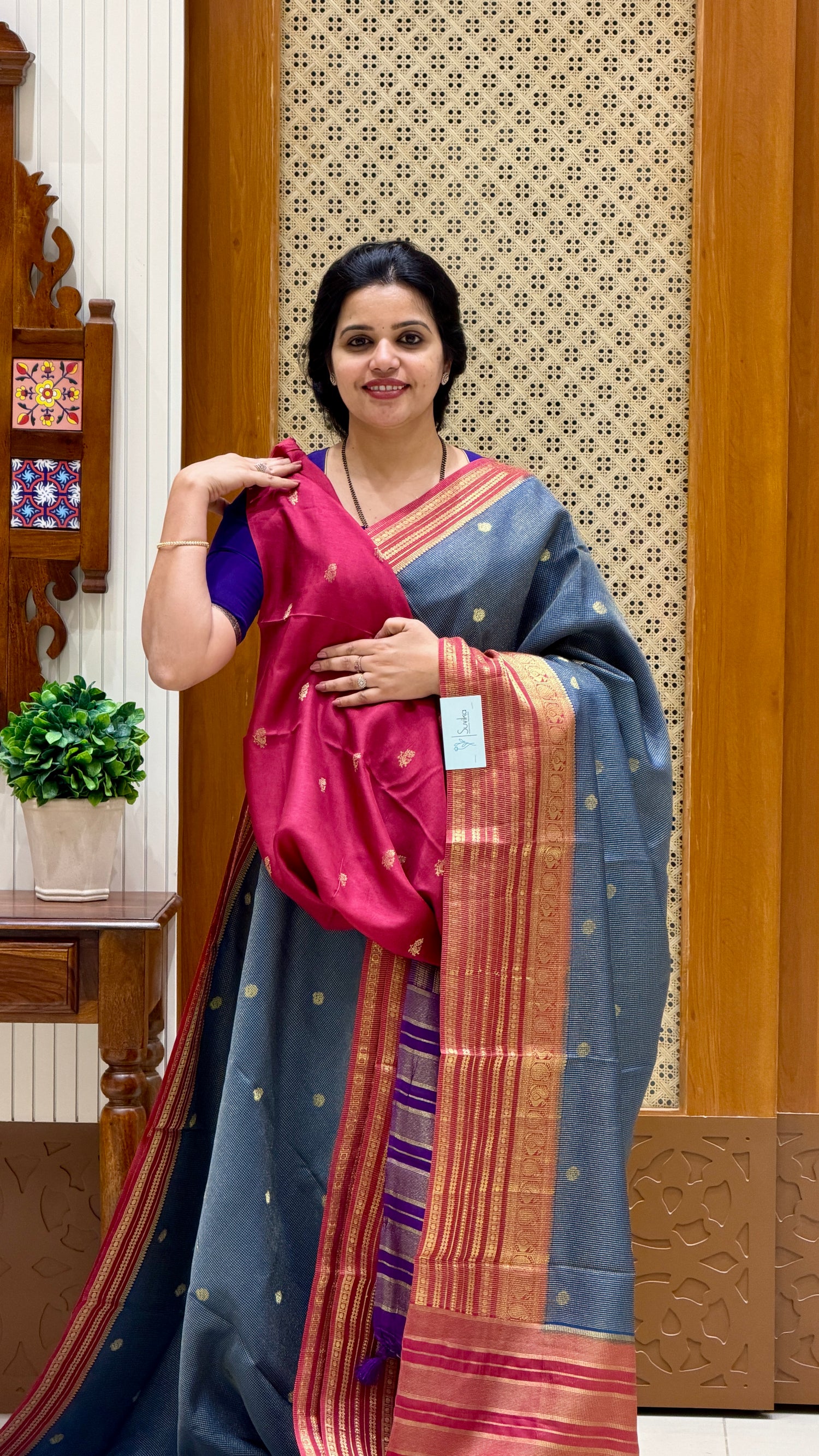 CREPE SILK SAREE SUV5456-SAPHIREBLUE WITH PINK
