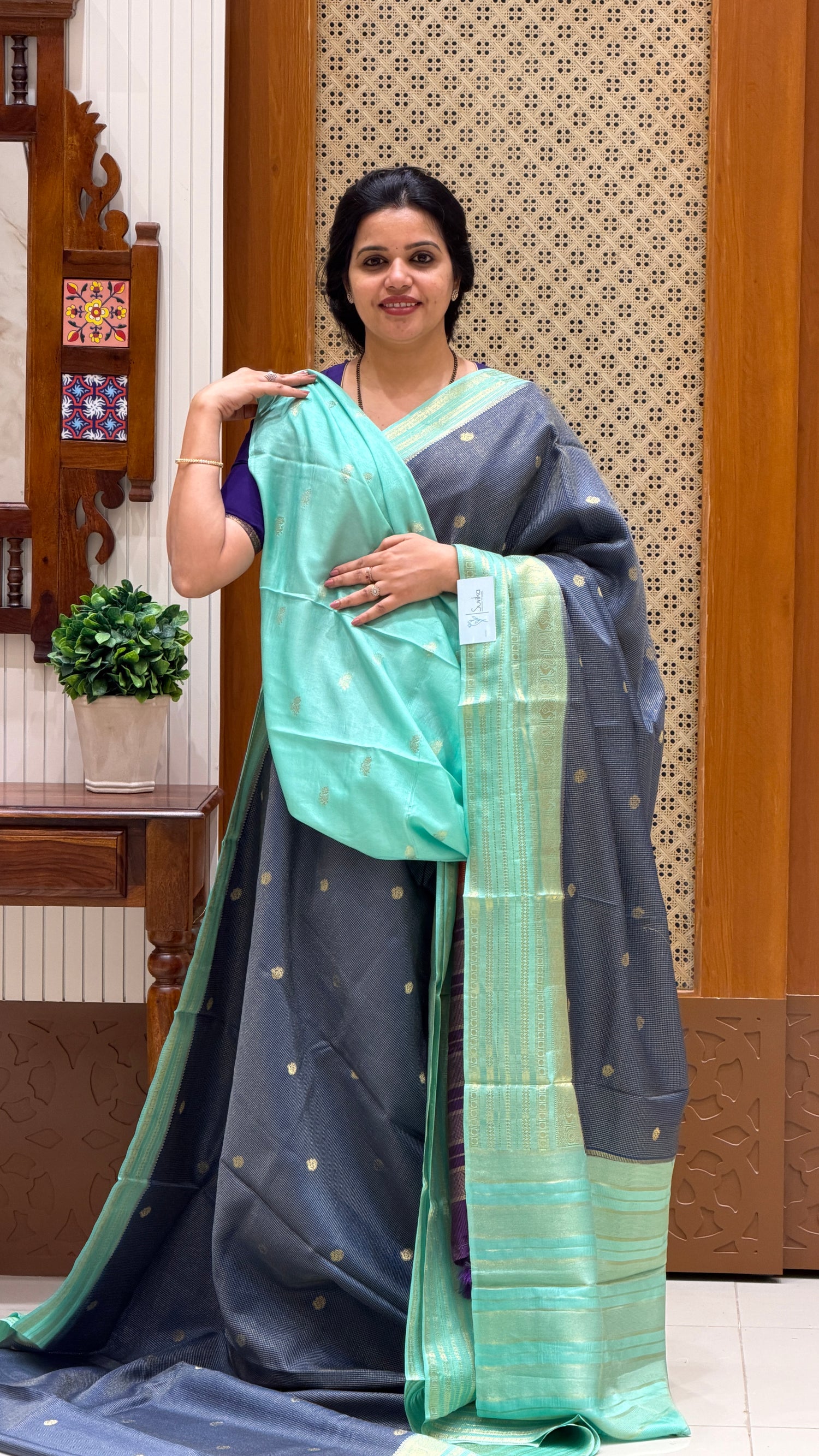 CREPE SILK SAREE SUV5456-SAPHIREBLUE WITH SEAGREEN