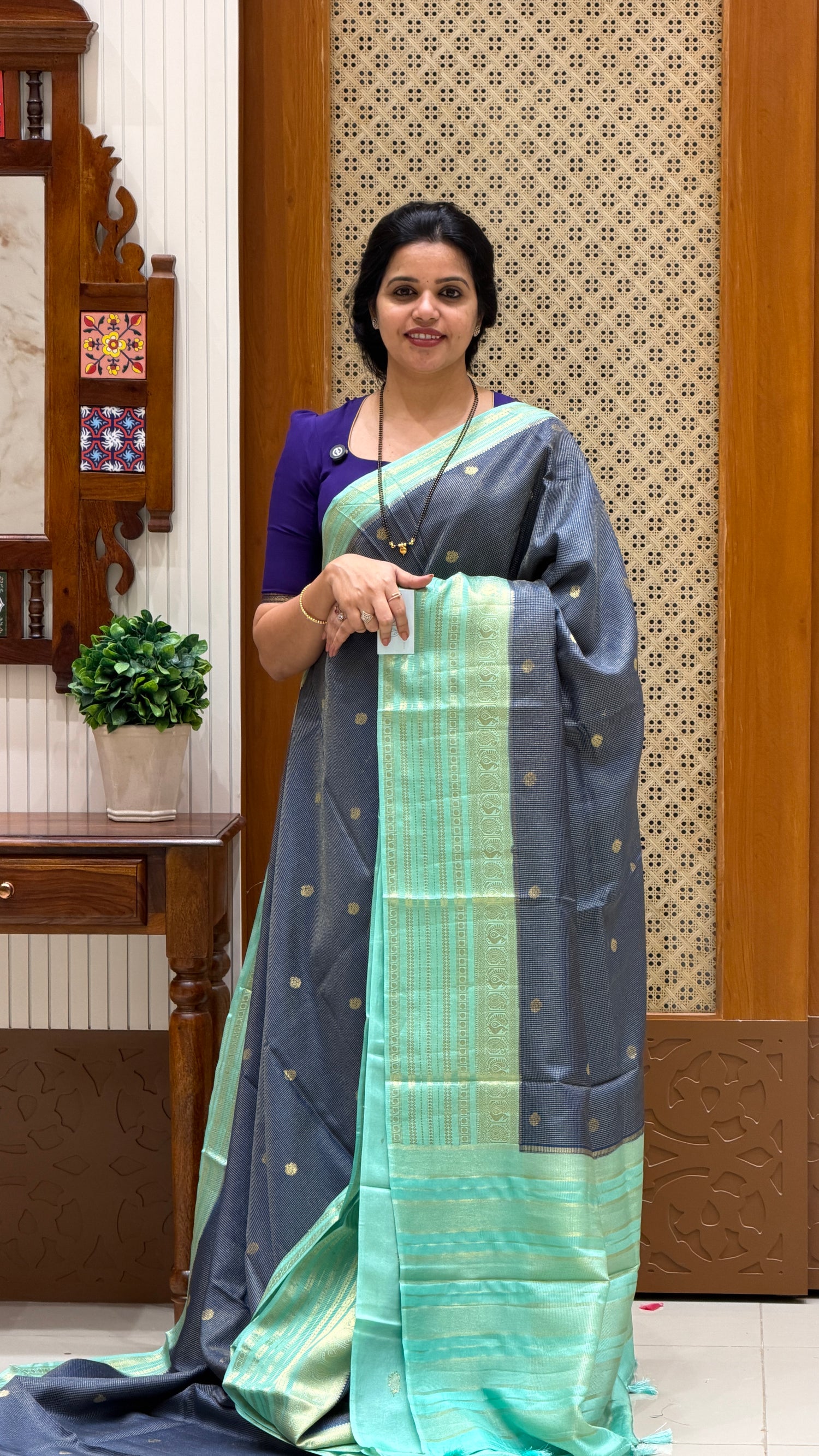 CREPE SILK SAREE SUV5456-SAPHIREBLUE WITH SEAGREEN