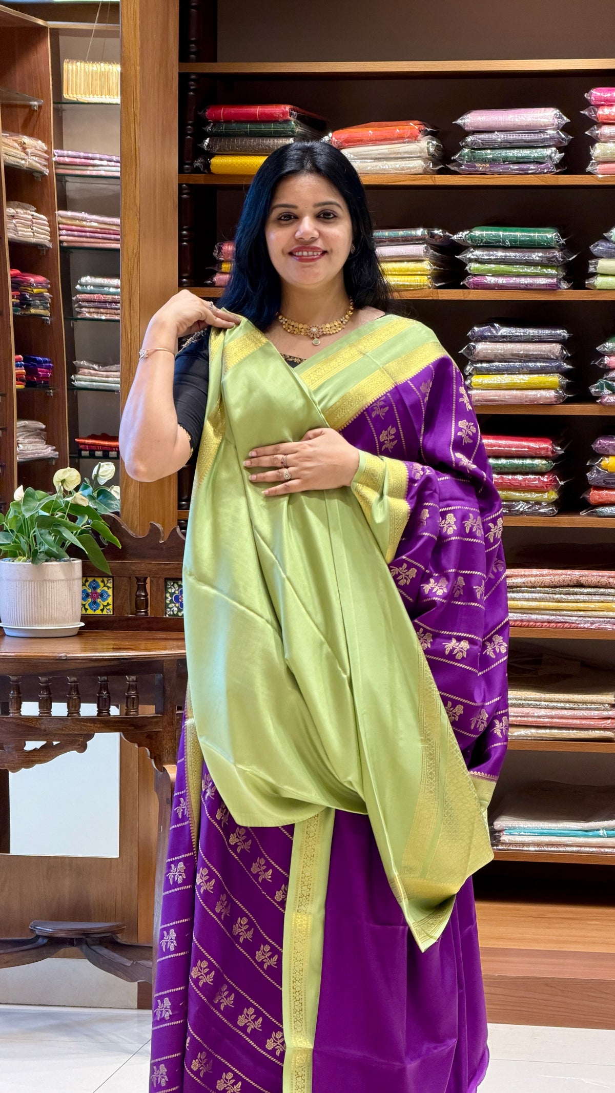 PURE MYSORE CREPE PSH79- PURPLE WITH PISTA