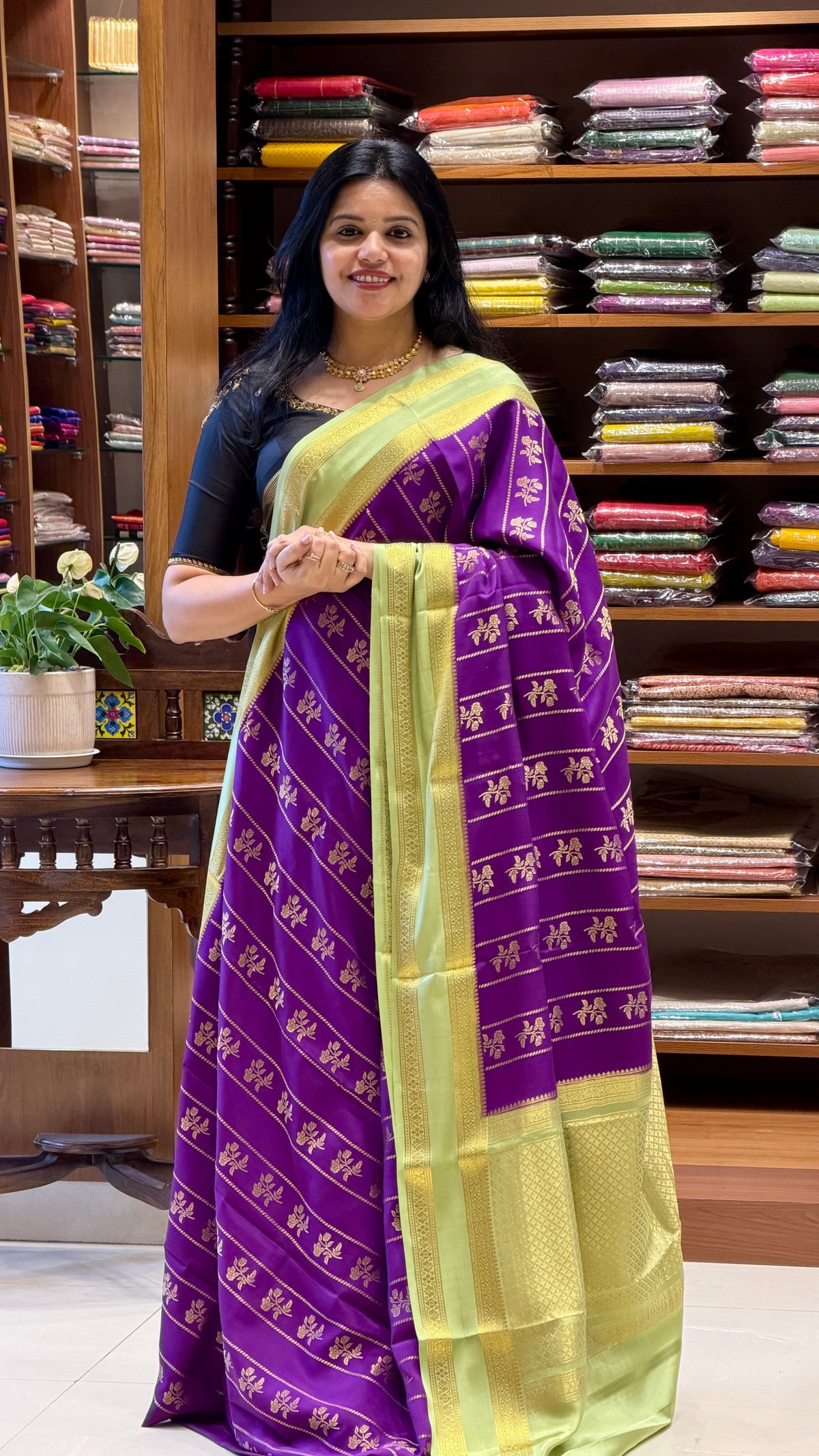 PURE MYSORE CREPE PSH79- PURPLE WITH PISTA