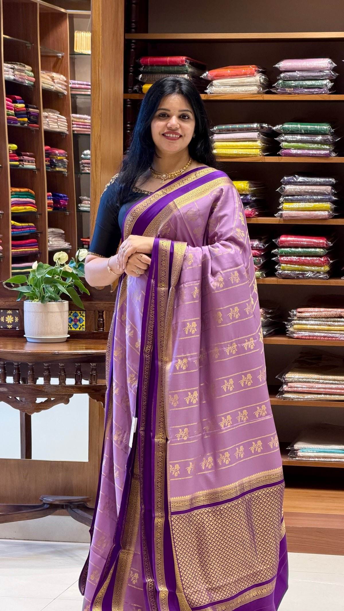 PURE MYSORE CREPE PSH79- LAVENDER WITH PURPLE