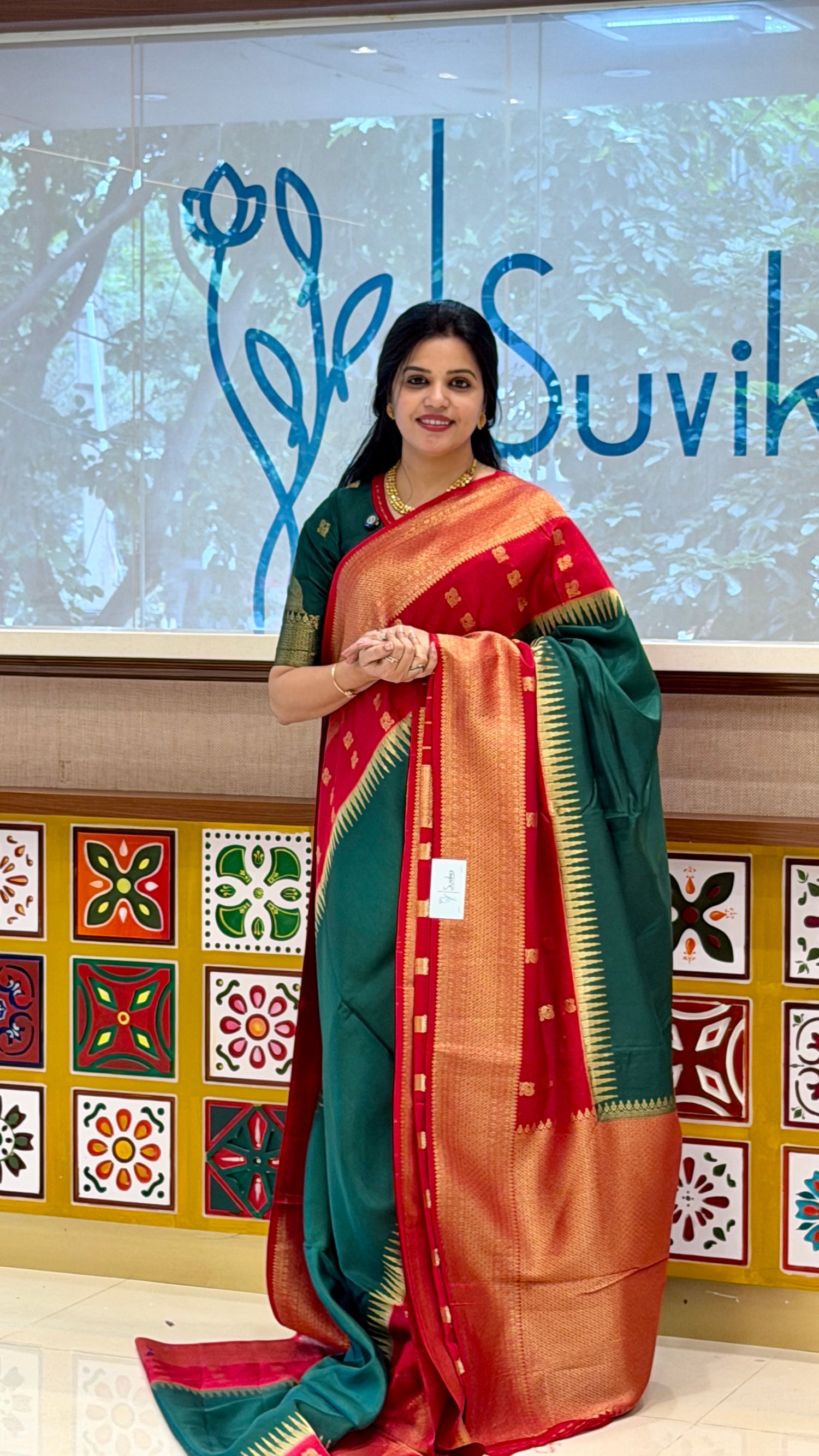 CREPE SILK SAREE SUV5539-BOTTLEGREEN