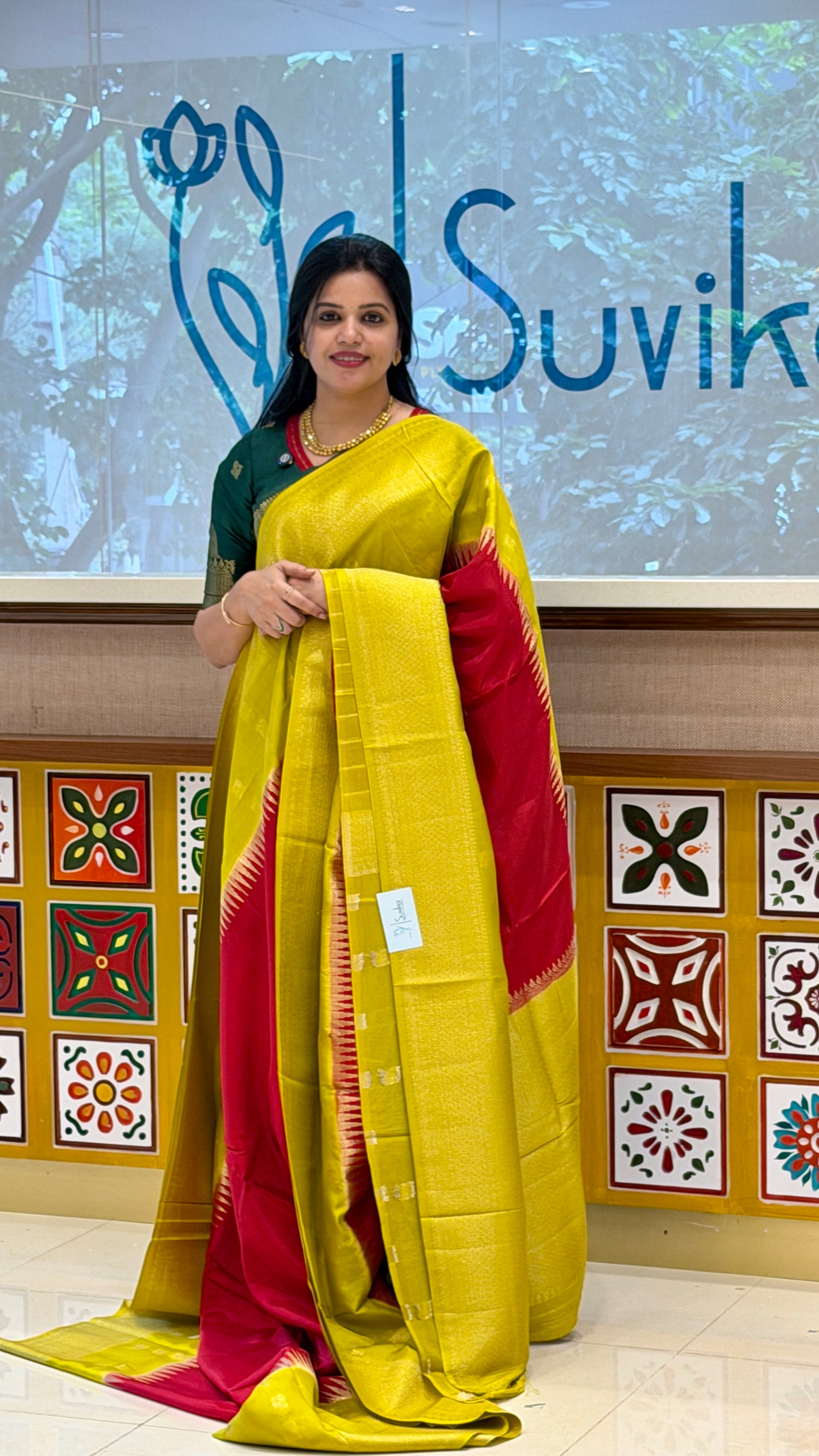 CREPE SILK SAREE SUV5539-RED WITH MINTGREEN