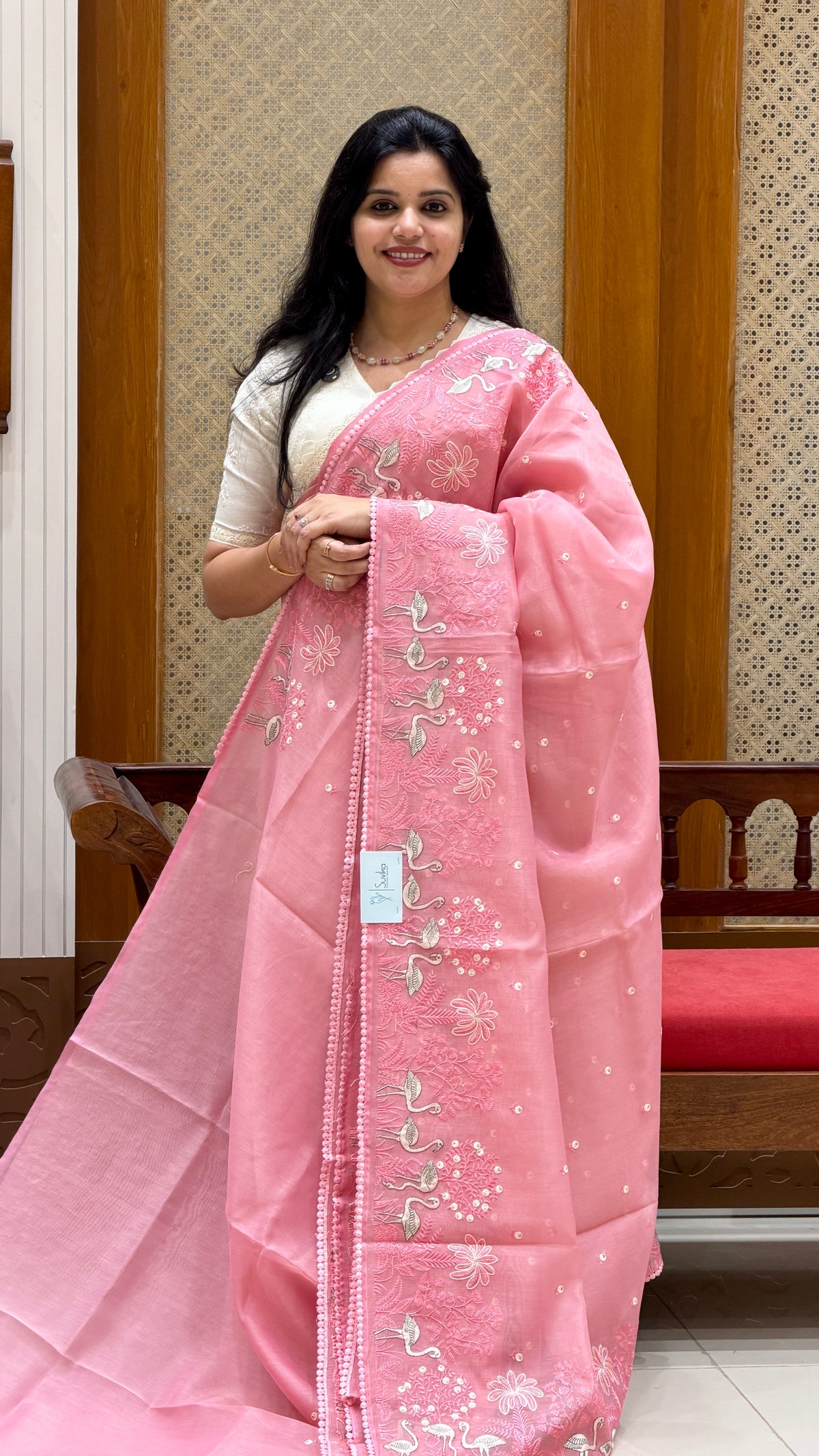 LINEN TISSUE SAREE SUV5160-PINK