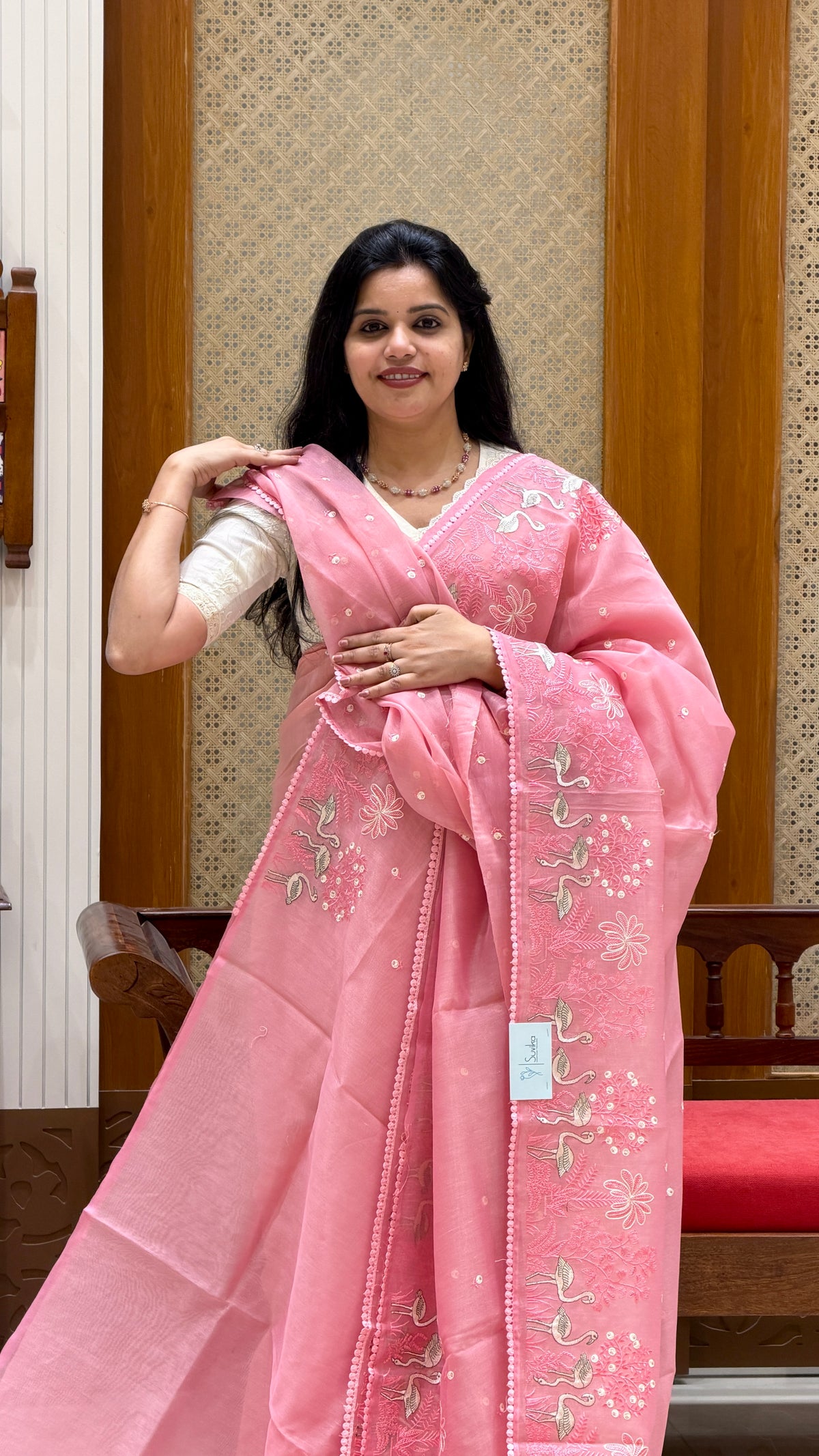 LINEN TISSUE SAREE SUV5160-PINK