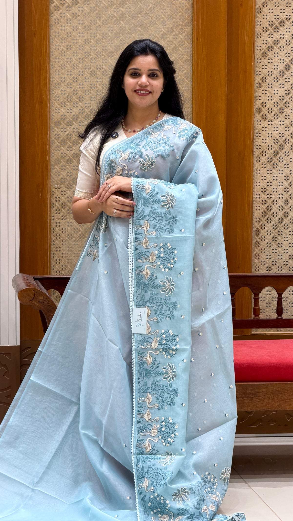 LINEN TISSUE SAREE SUV5160-SKYBLUE