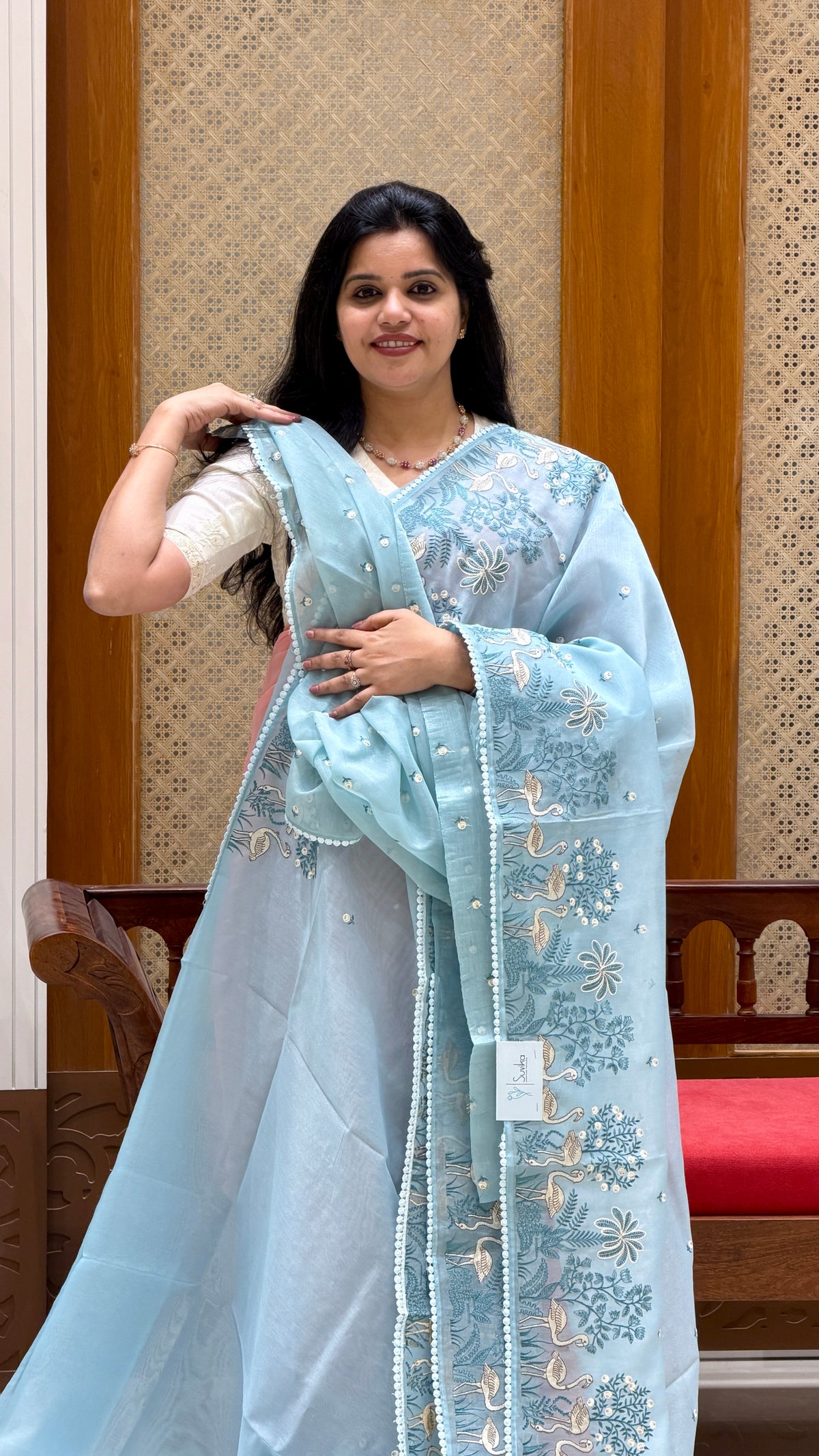 LINEN TISSUE SAREE SUV5160-SKYBLUE