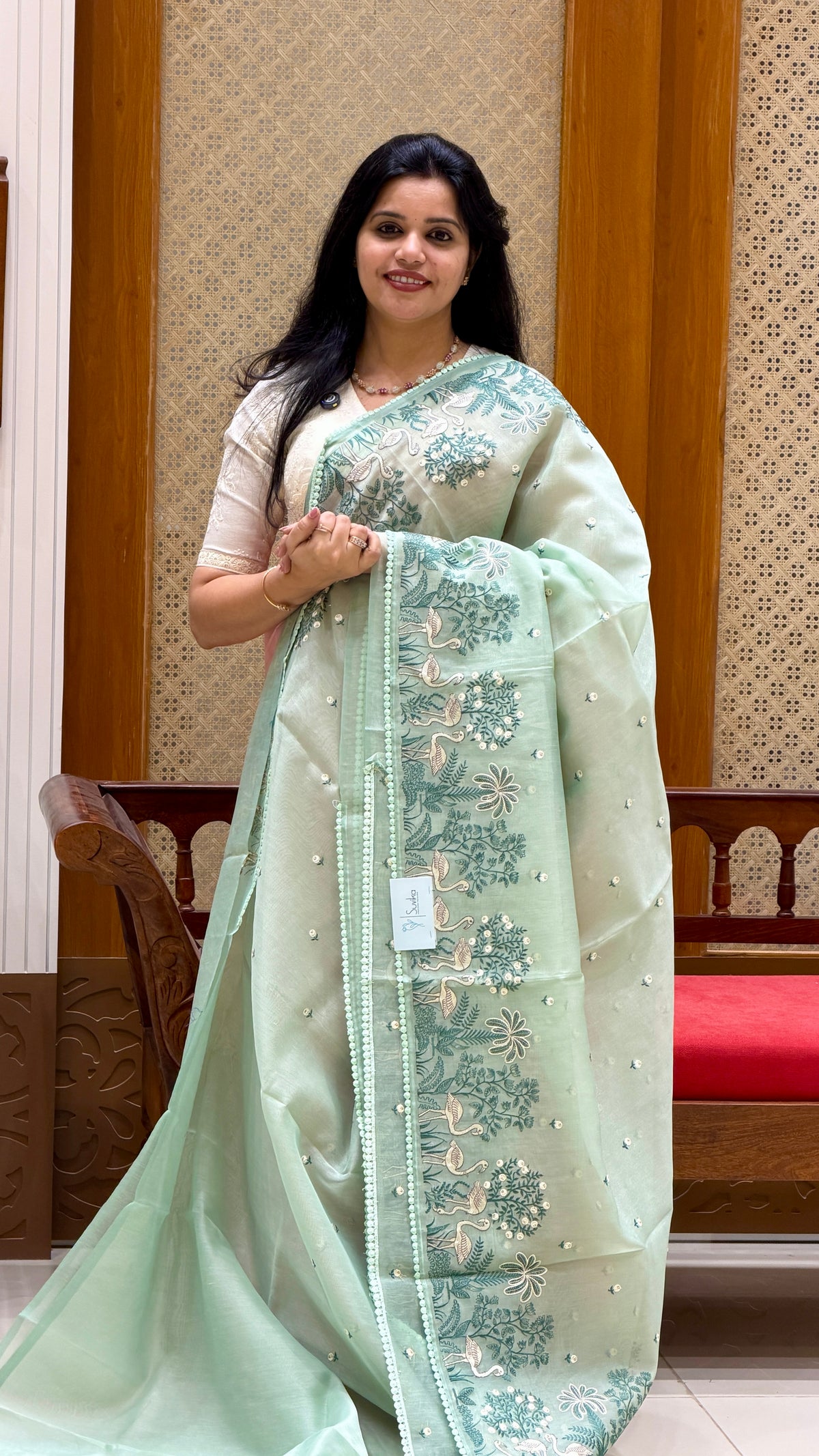 LINEN TISSUE SAREE SUV5160-PISTA
