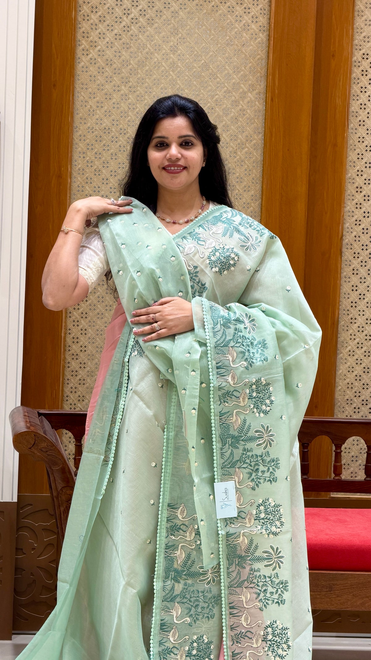 LINEN TISSUE SAREE SUV5160-PISTA