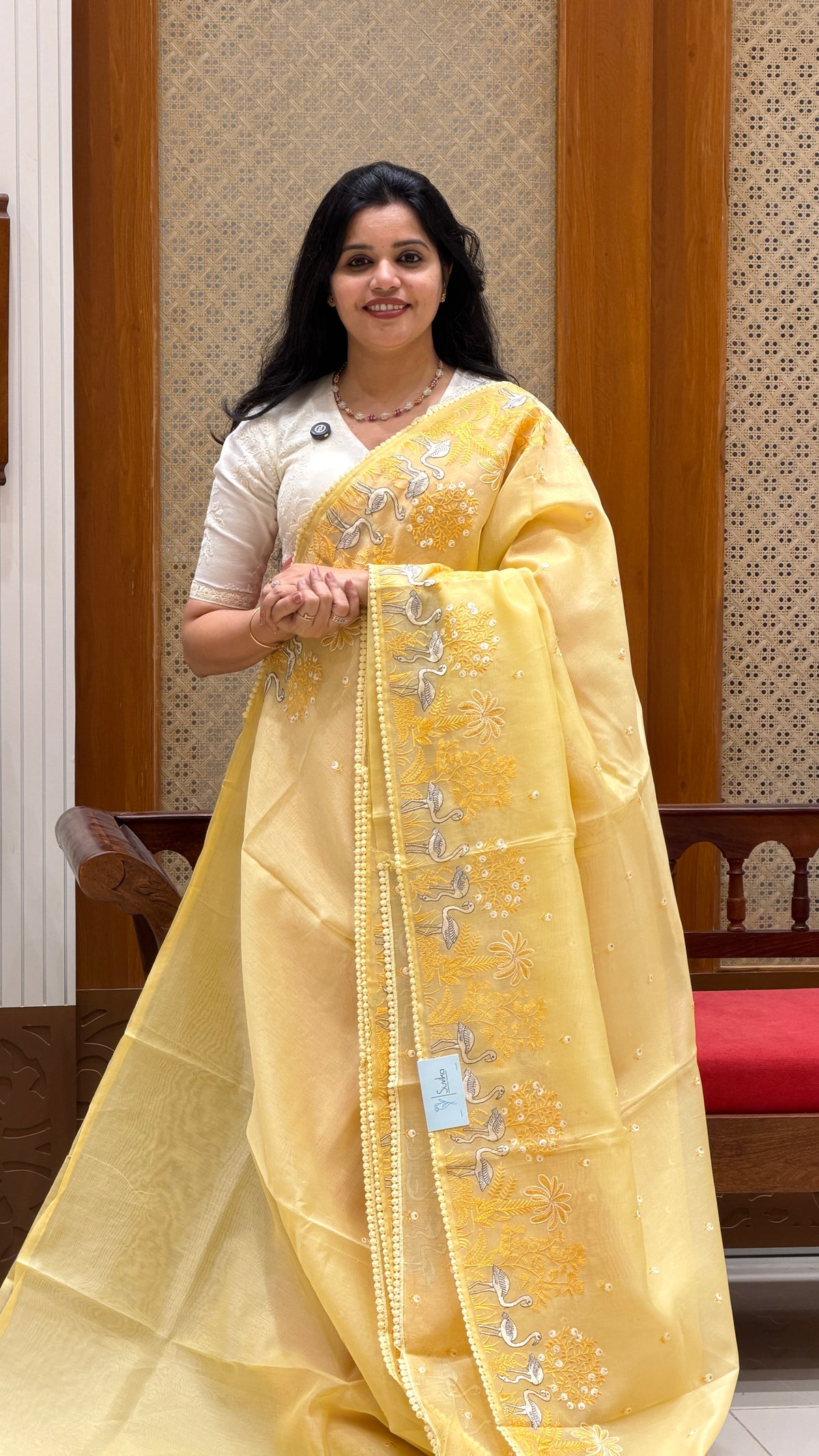 LINEN TISSUE SAREE SUV5160-YELLOW