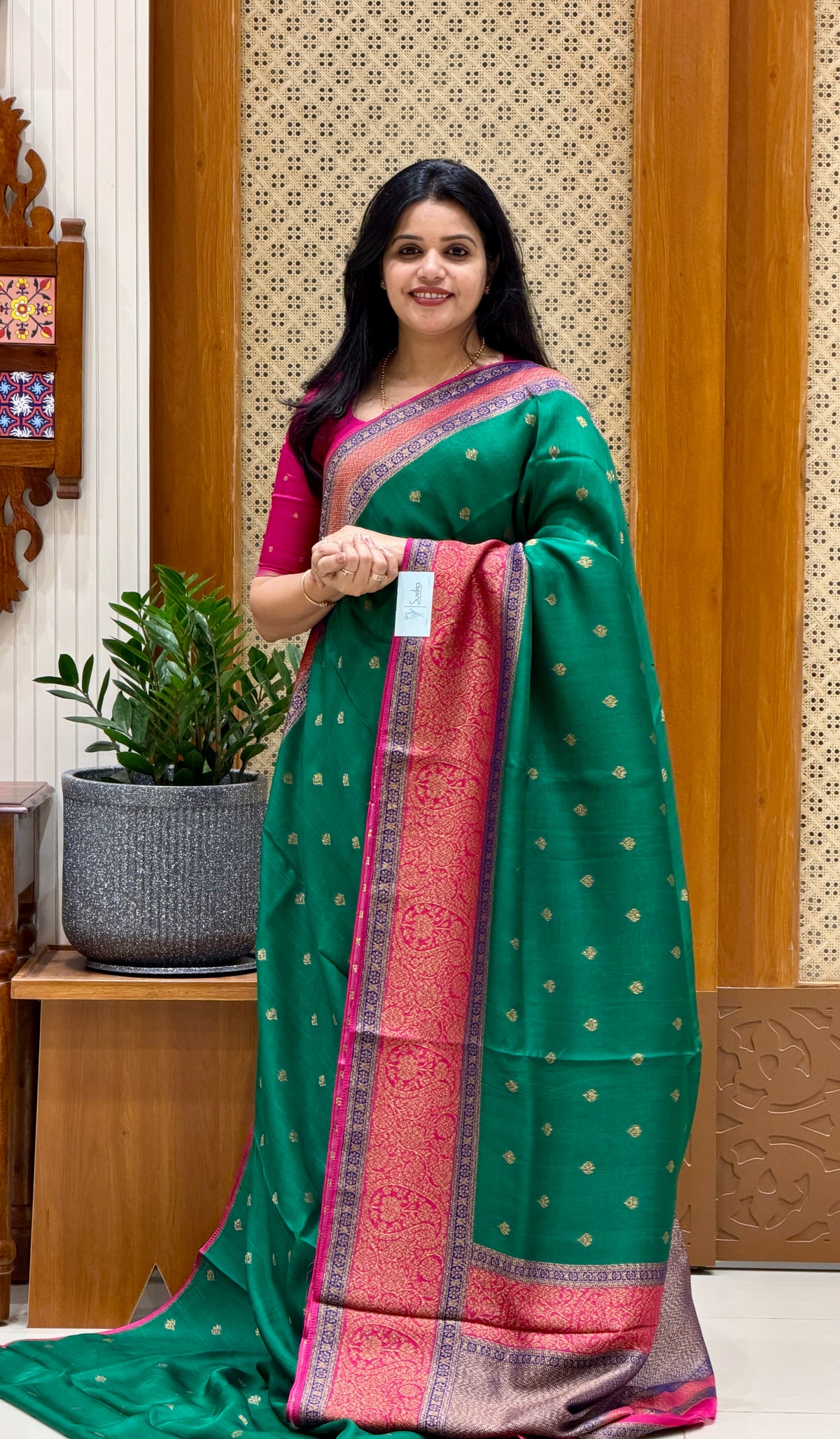 BANARASI DUPION SILK SUV5725-BOTTLEGREEN