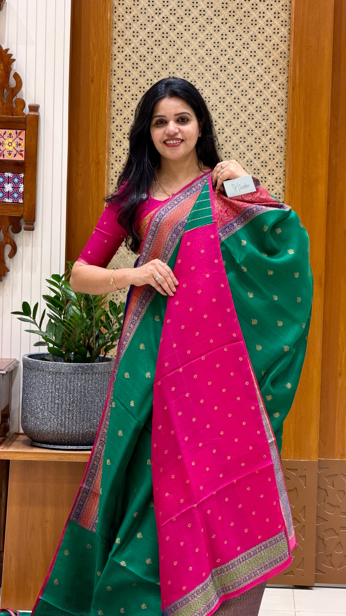 BANARASI DUPION SILK SUV5725-BOTTLEGREEN