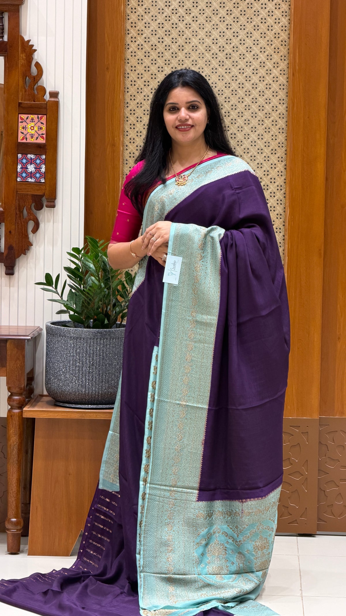 BANARASI CREPE SILK SUV4735-PURPLE WITH SEAGREEN