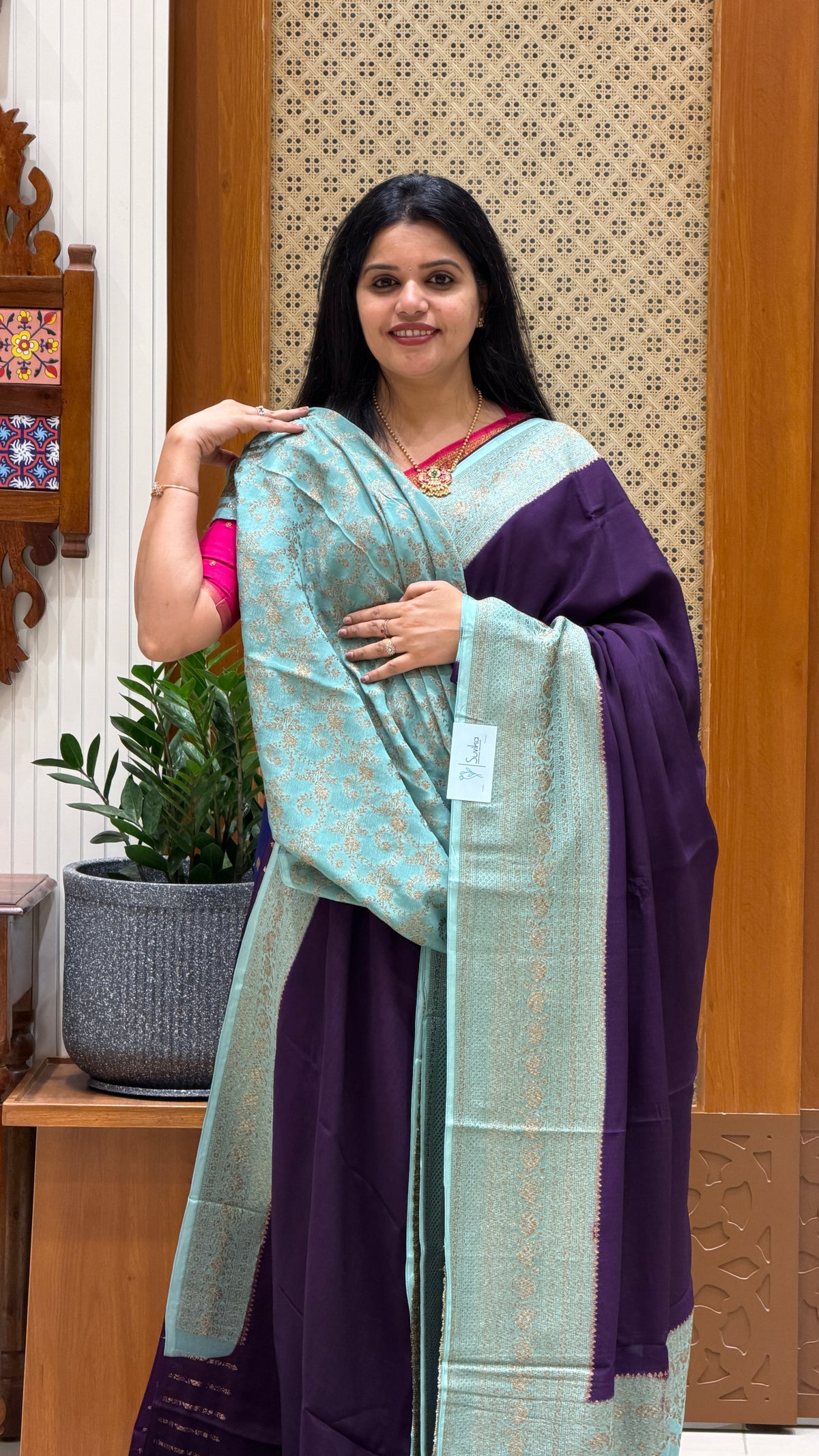 BANARASI CREPE SILK SUV4735-PURPLE WITH SEAGREEN