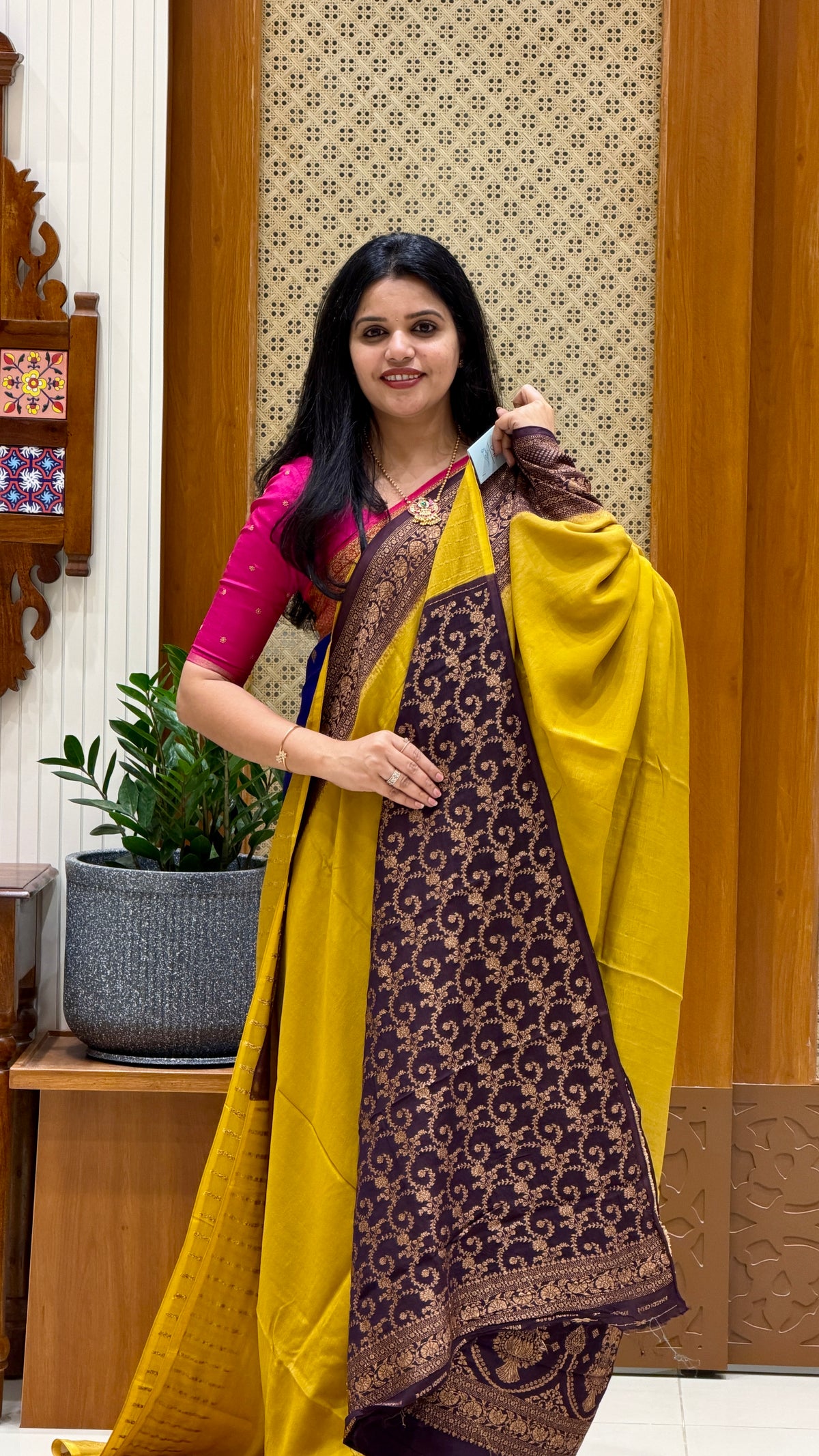 BANARASI CREPE SILK SUV4735-YELLOW WITH COFFEEBROWN
