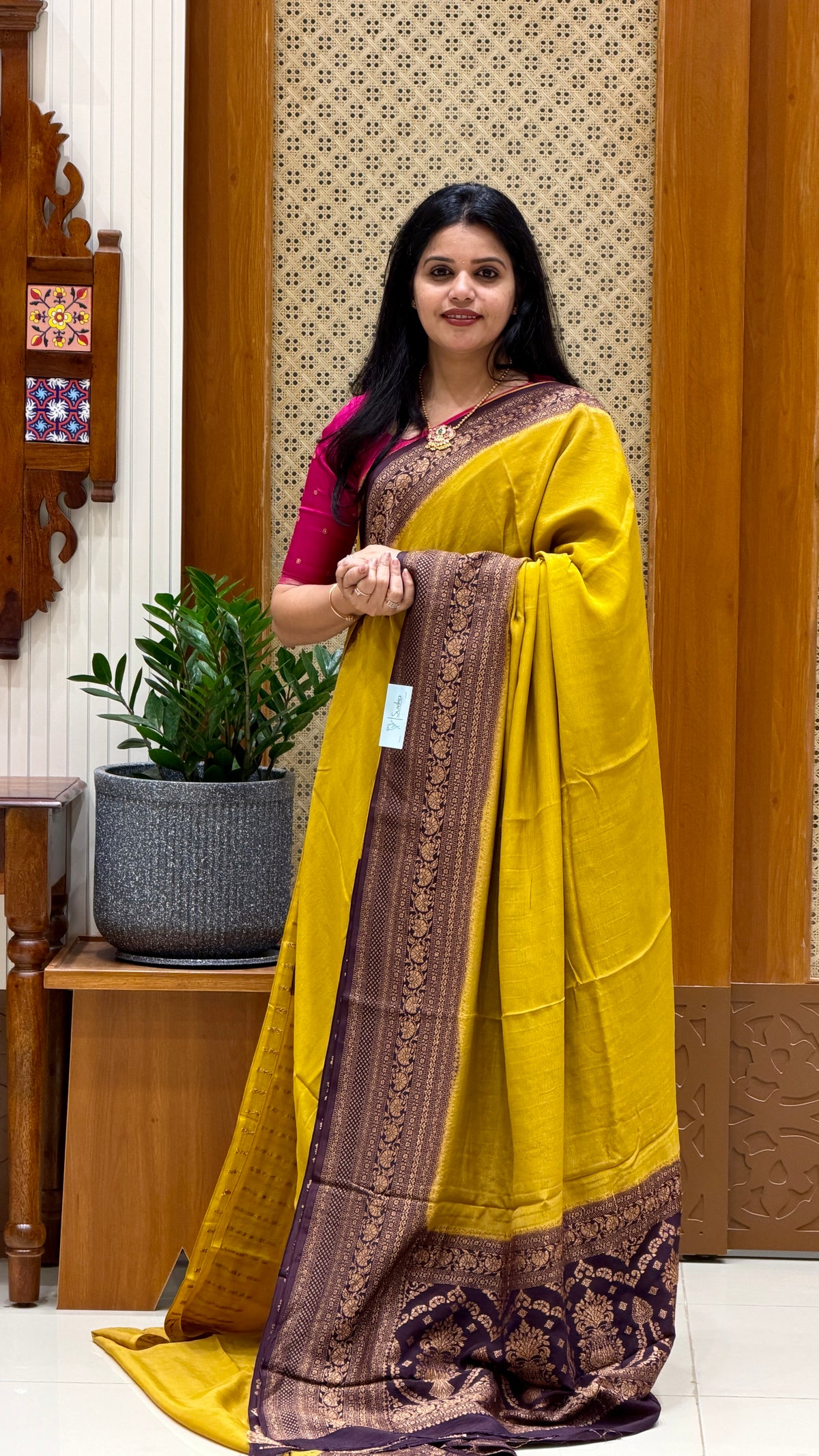 BANARASI CREPE SILK SUV4735-YELLOW WITH COFFEEBROWN
