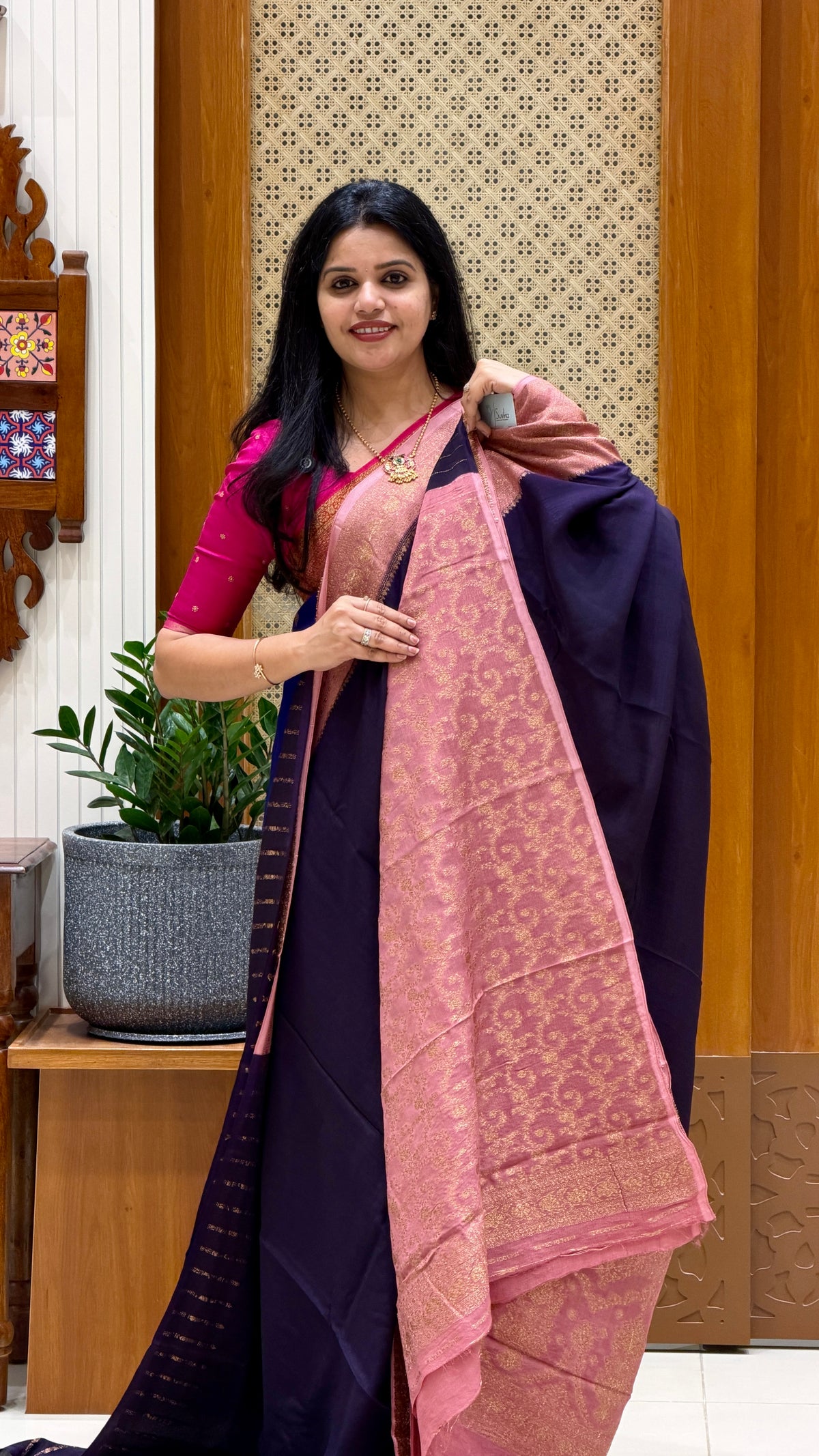BANARASI CREPE SILK SUV4735-NAVYBLUE WITH BABYPINK
