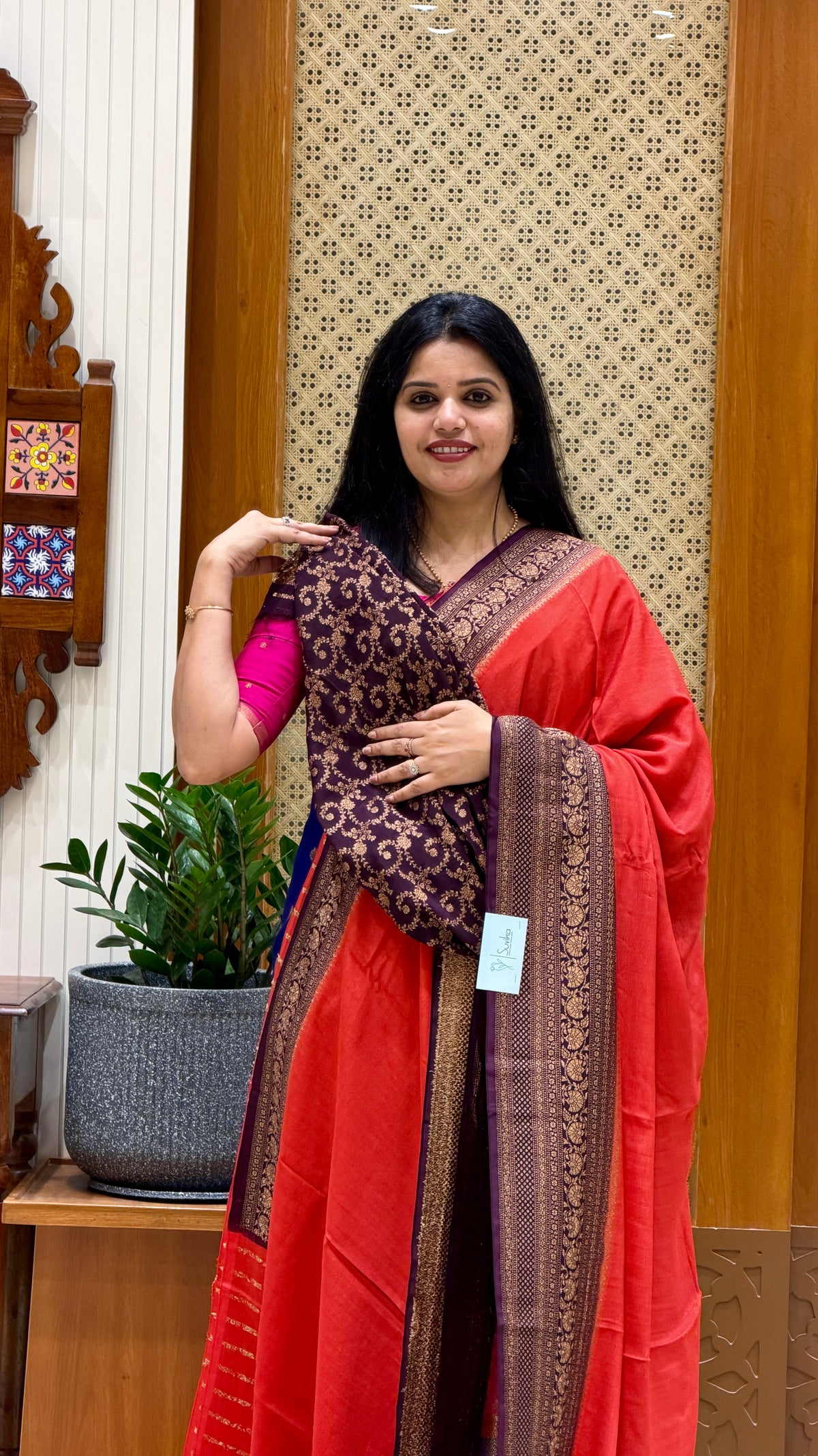 BANARASI CREPE SILK SUV4735-RED WITH COFFEEBROWN