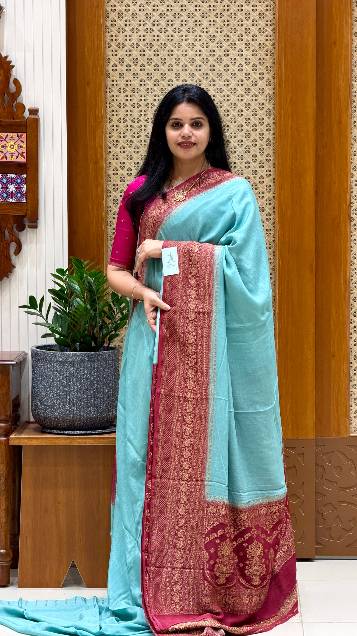 BANARASI CREPE SILK SUV4735-SEAGREEN WITH PINK