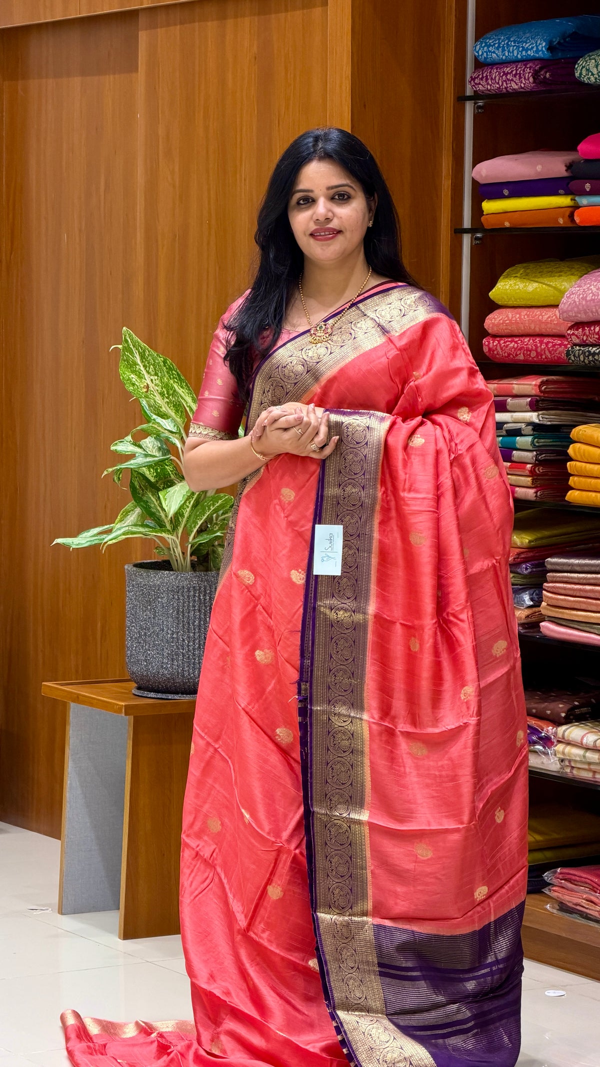 CREPE KANCHI SILK SUV5669-PEACH WITH BLUE