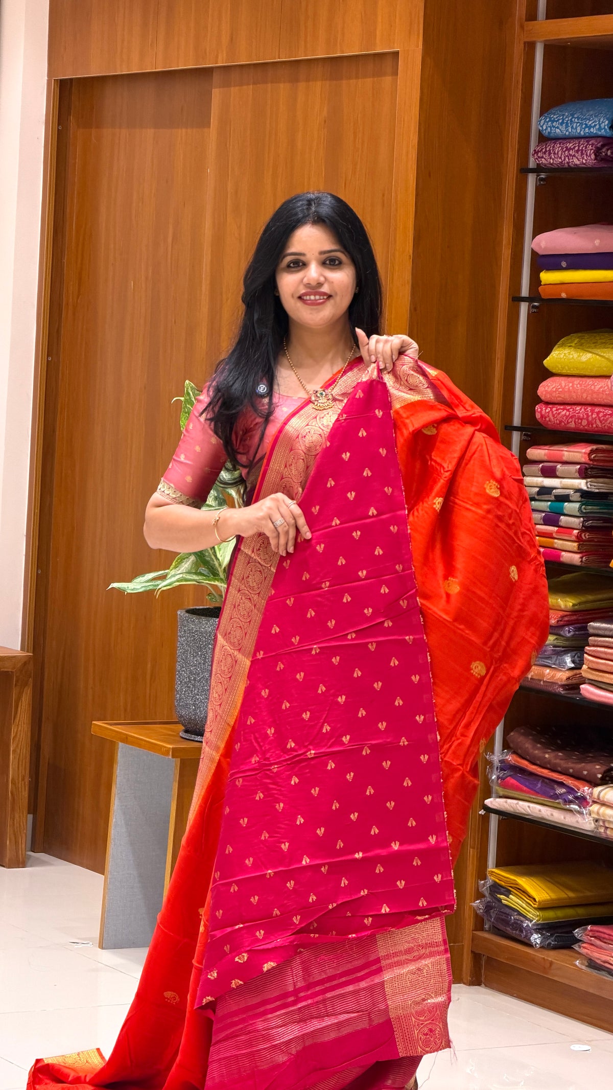 CREPE KANCHI SILK SUV5669-RUST WITH PINK