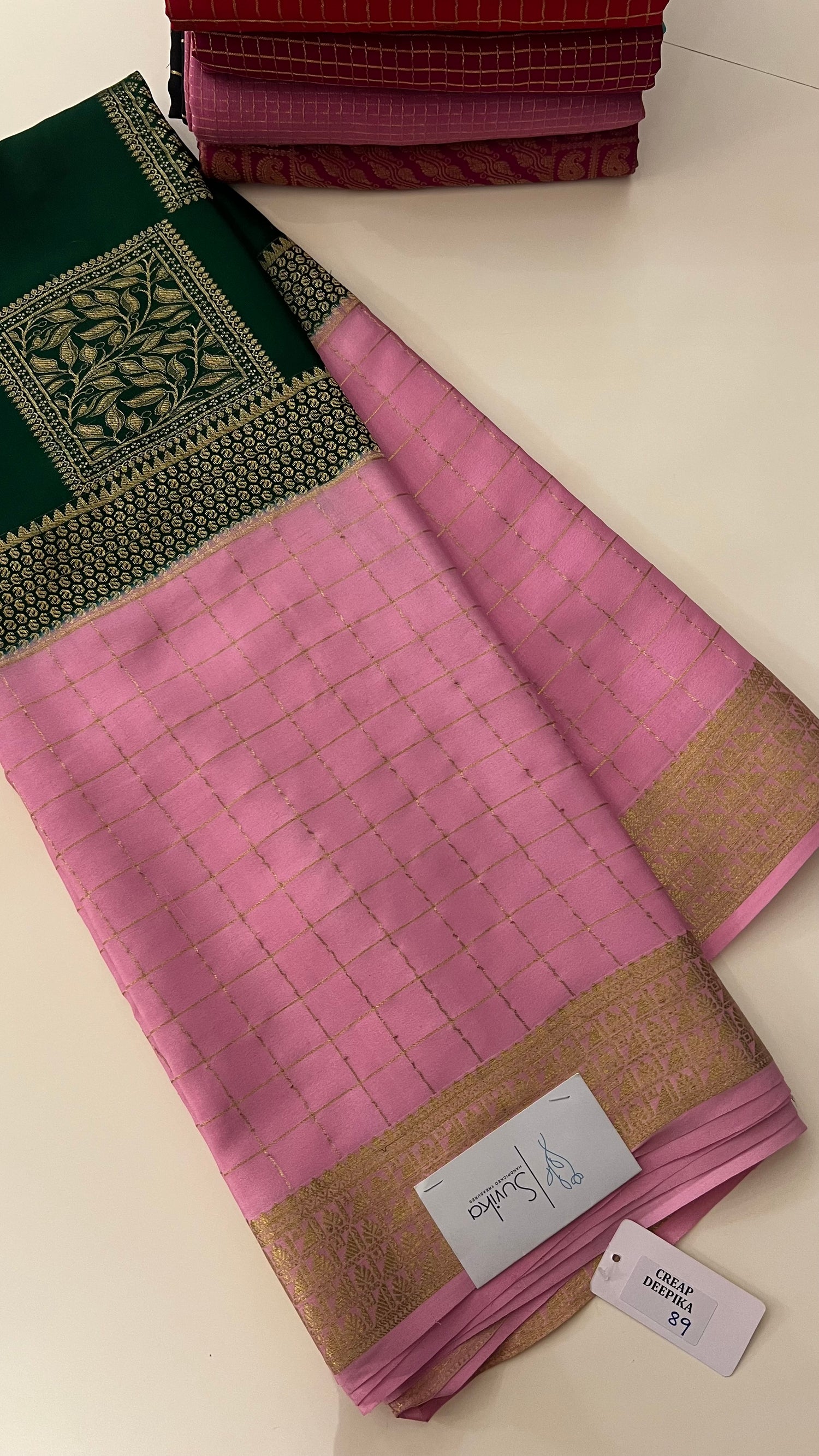PSUV176-BOTTLE GREEN WITH BABY PINK