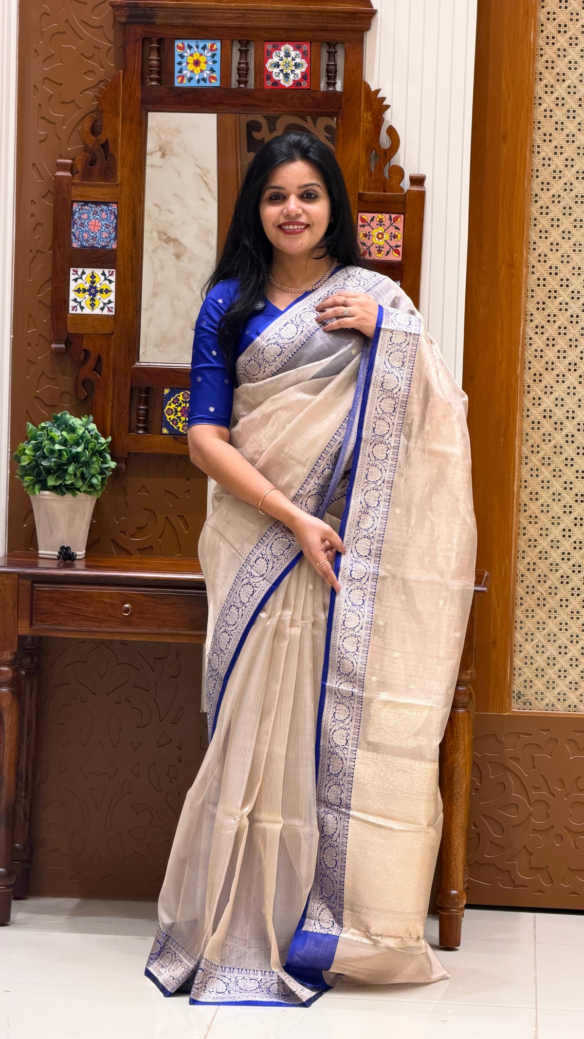 PURE TISSUE SAREE PSJV359-BLUE