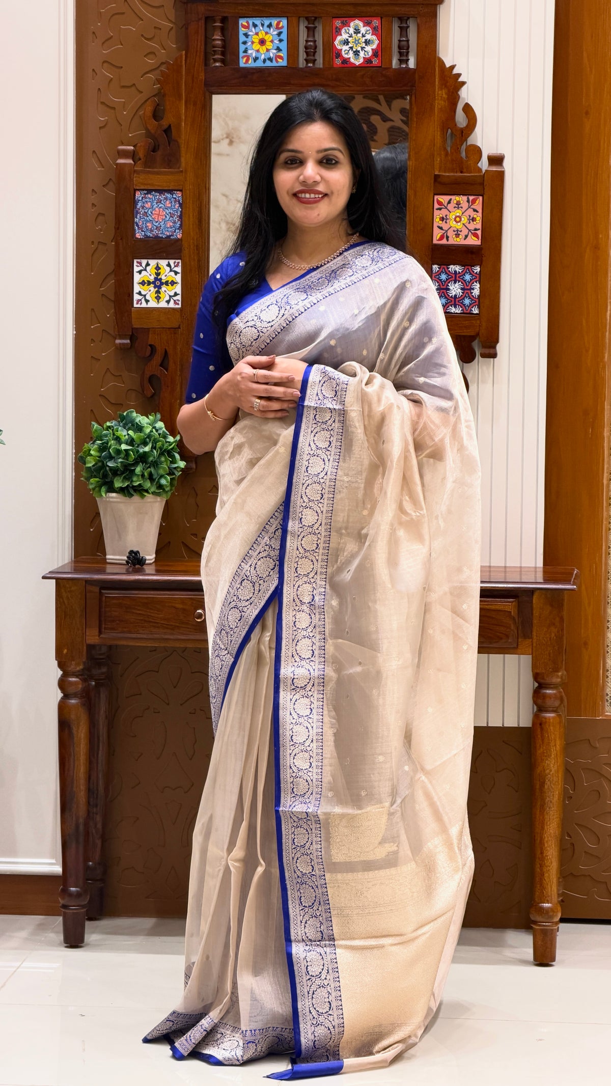 PURE TISSUE SAREE PSJV359-BLUE