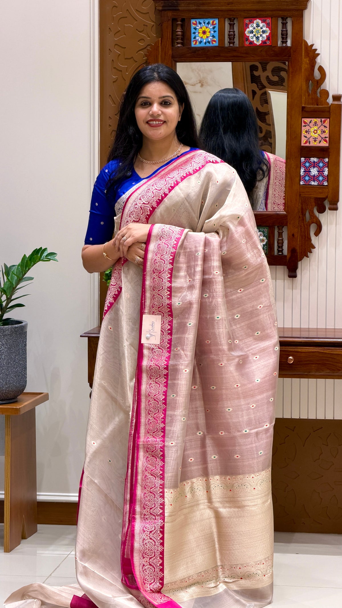 PURE TISSUE SAREE PSJV370-PINK
