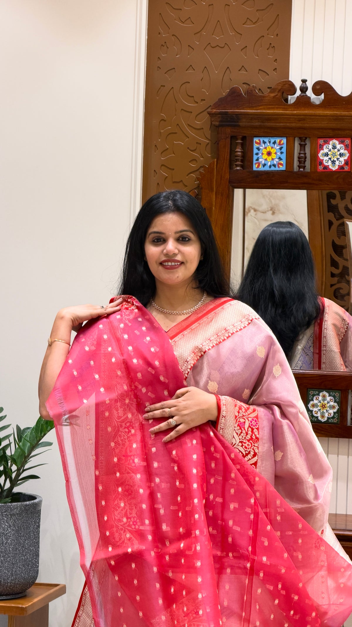 PURE TISSUE SAREE PSJV365-RED