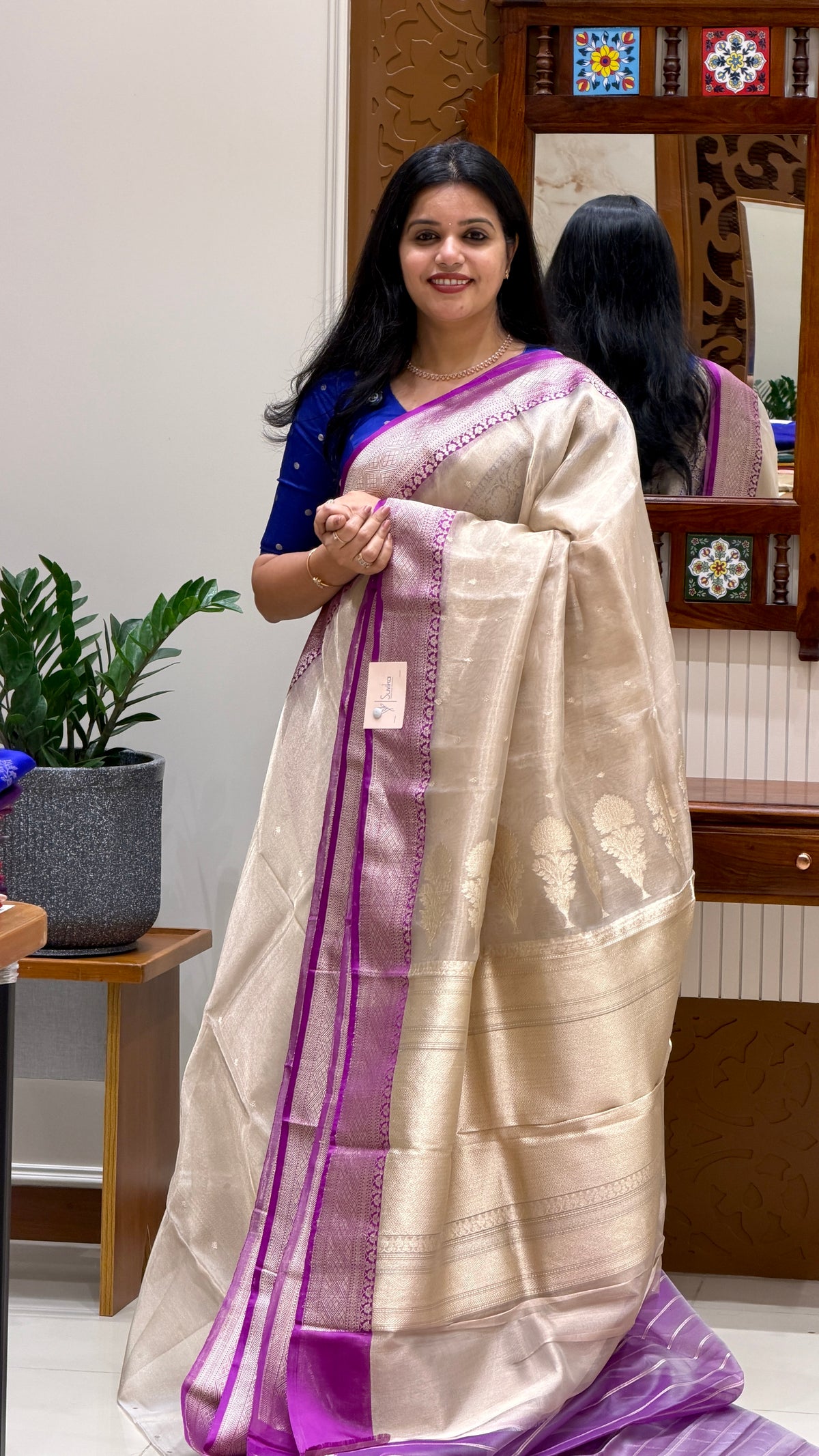 PURE TISSUE SAREE PSJV363-MAGENTA