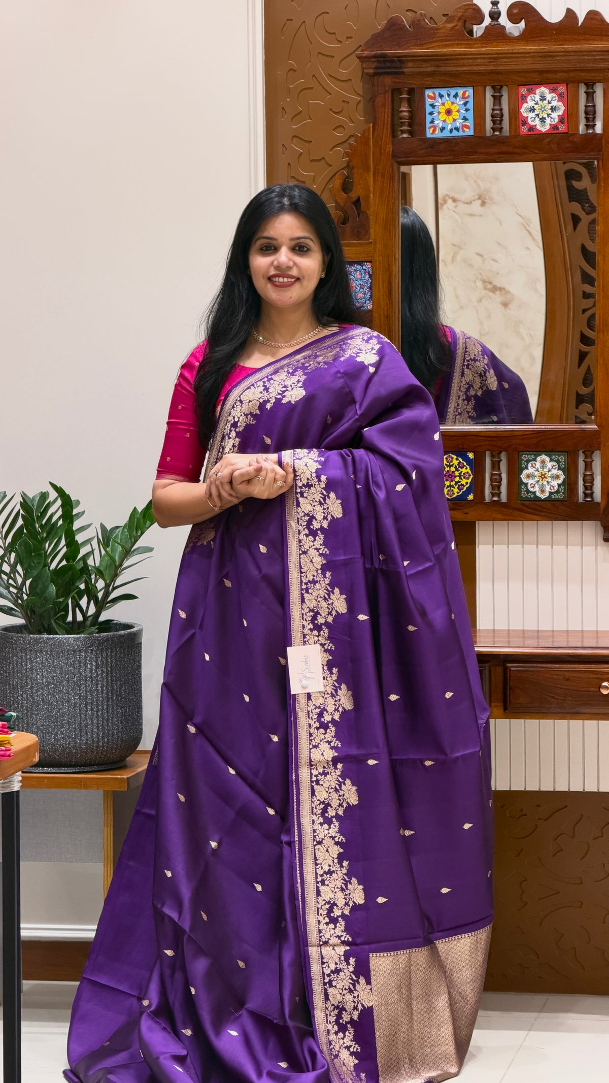 PURE BANARASI SILK SAREE PSGM474-PURPLE