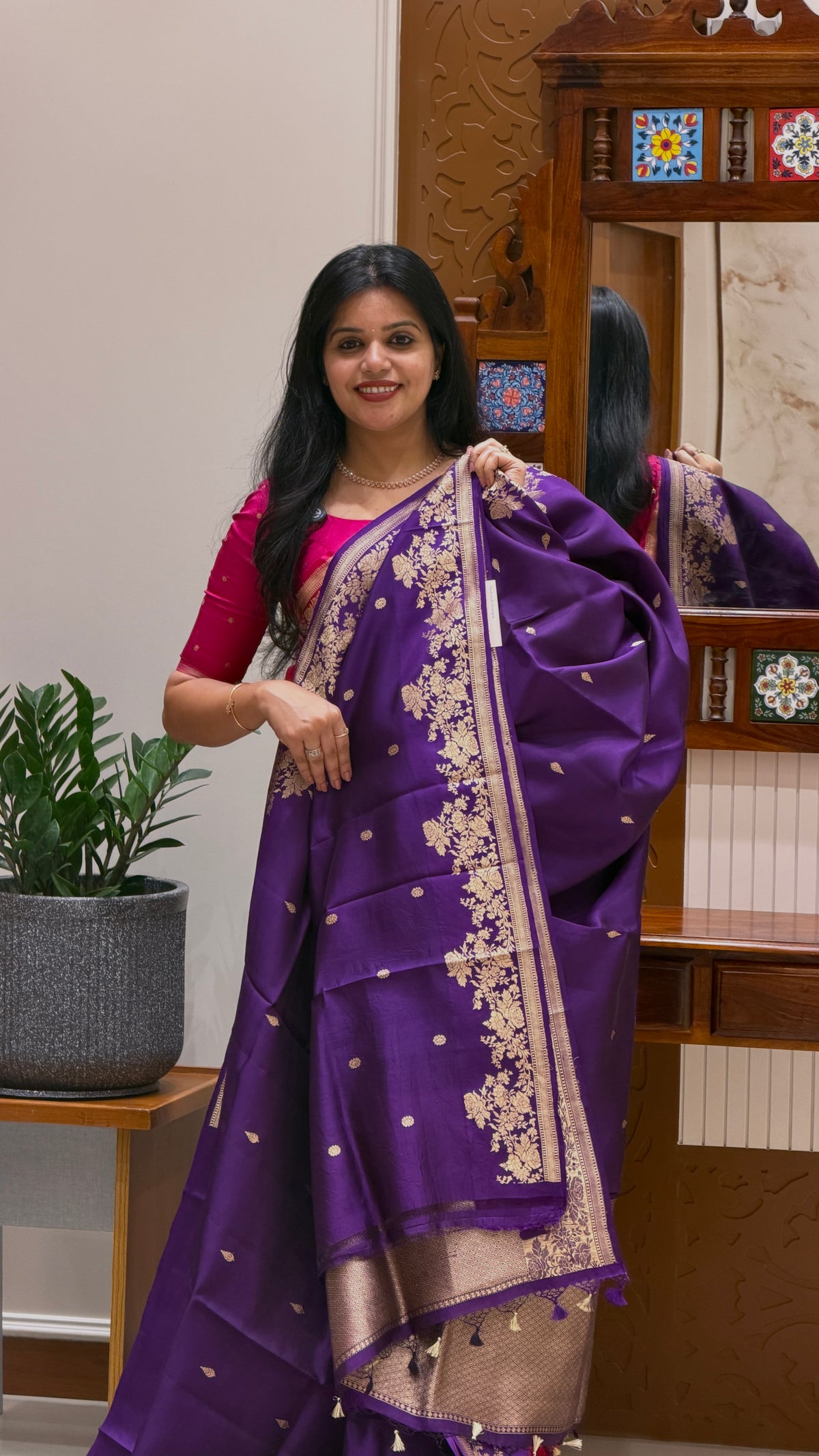 PURE BANARASI SILK SAREE PSGM474-PURPLE