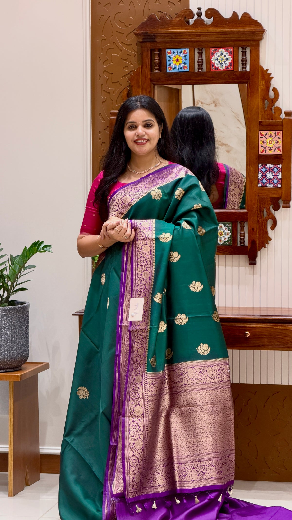 PURE BANARASI SILK SAREE PSGM455-BOTTLEGREEN