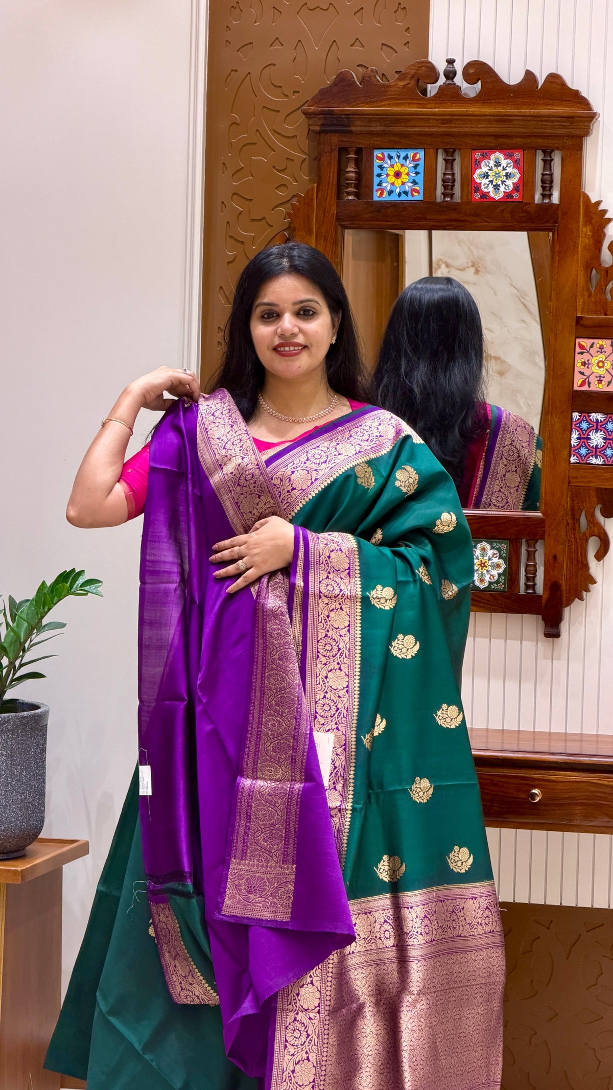 PURE BANARASI SILK SAREE PSGM455-BOTTLEGREEN
