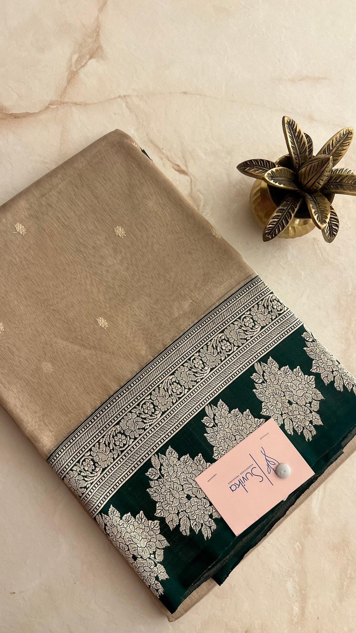 PURE TISSUE SAREE PSJV366-BOTTLEGREEN