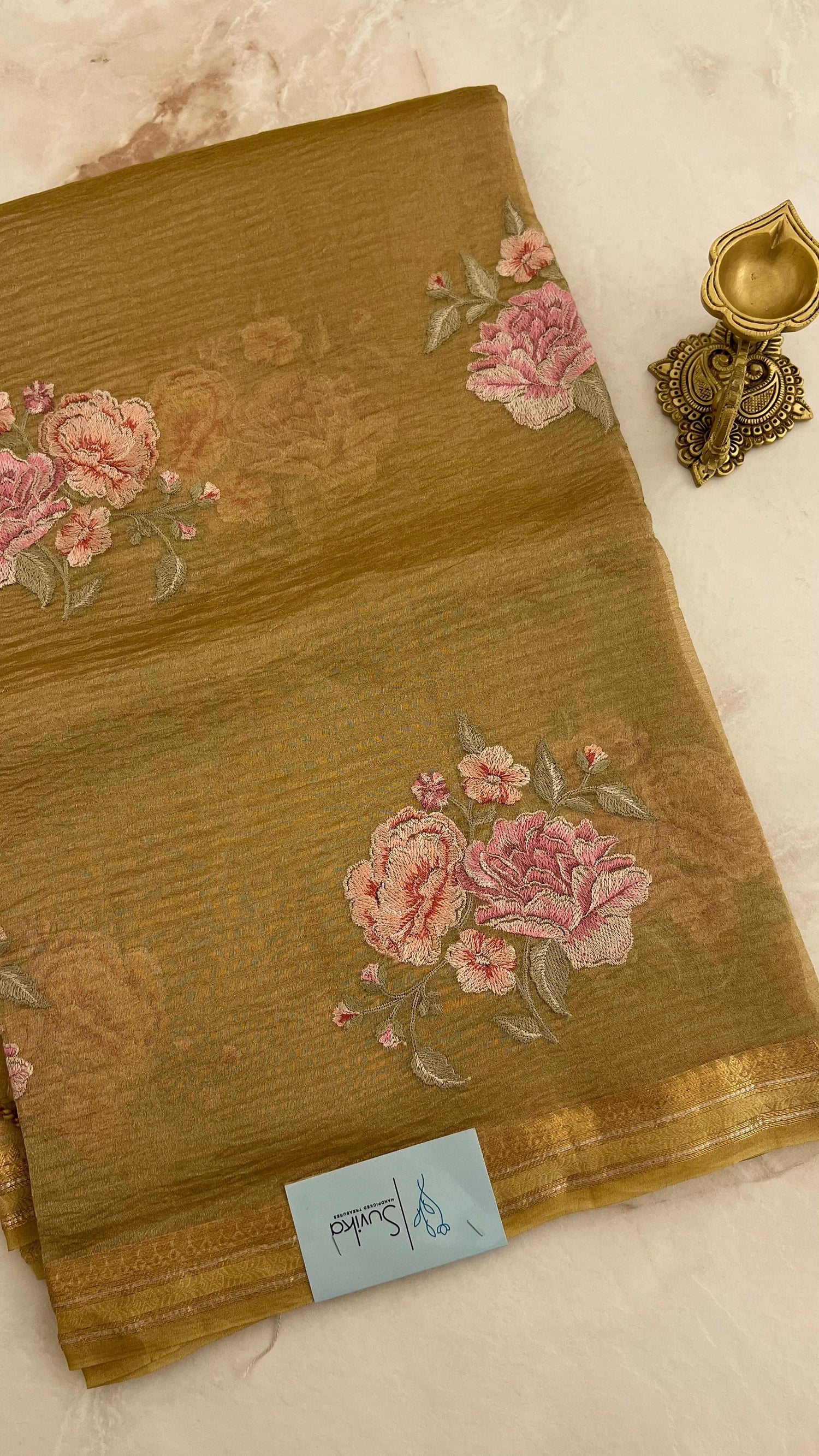 SUV3081 - GOLD PURE TISSUE SAREE